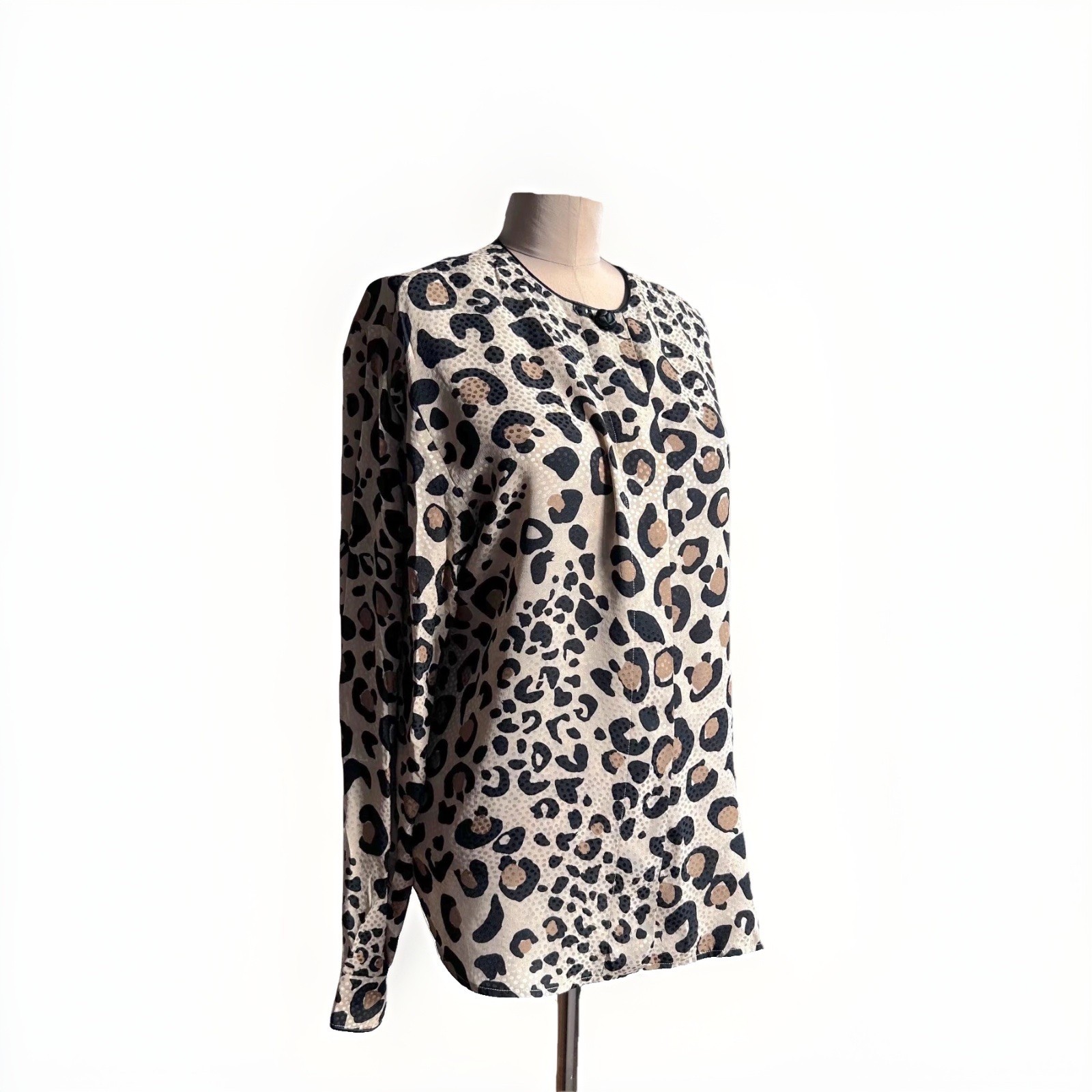 Vintage Flora Kung Silk Blouse Animal Print sz 10 80s 90s Glam sz M