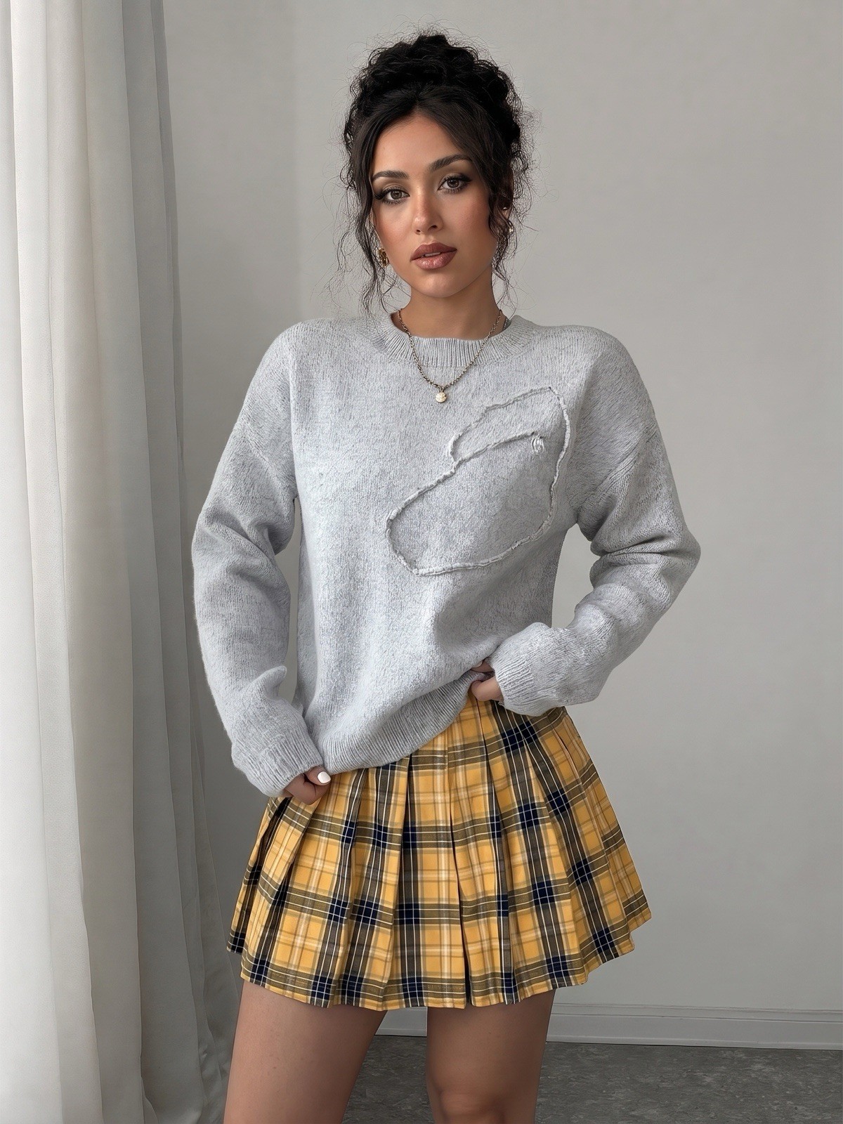Y2K Micro Mini Skirt Yellow/Black PLAID PLEATED Sz Med-15.5&Prime; Length-FOREVER 21