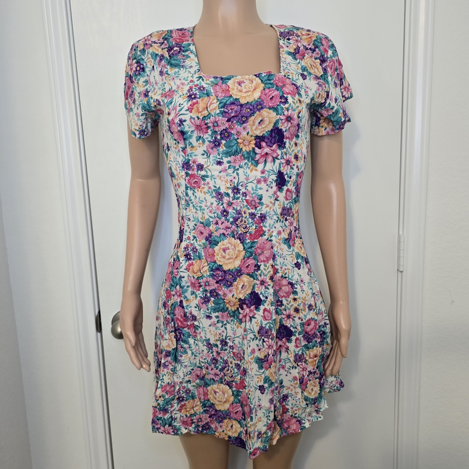 VTG Floral Tea Mini Dress David Benjamin 80s 90s Retro Feminine Approx Sz XS 0-2