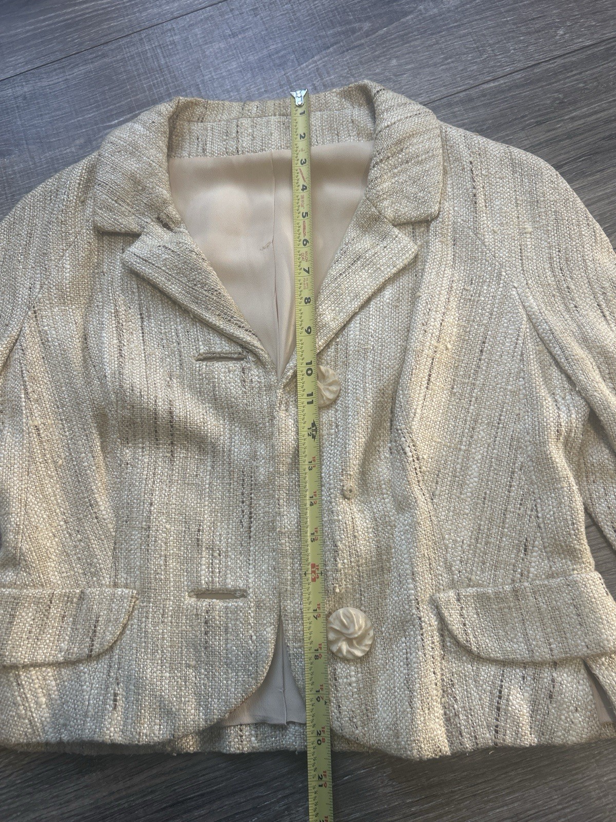 Vintage Lloyd Schaeffer Cropped Tweed Jacket Cream 60s 70s Mod Blazer