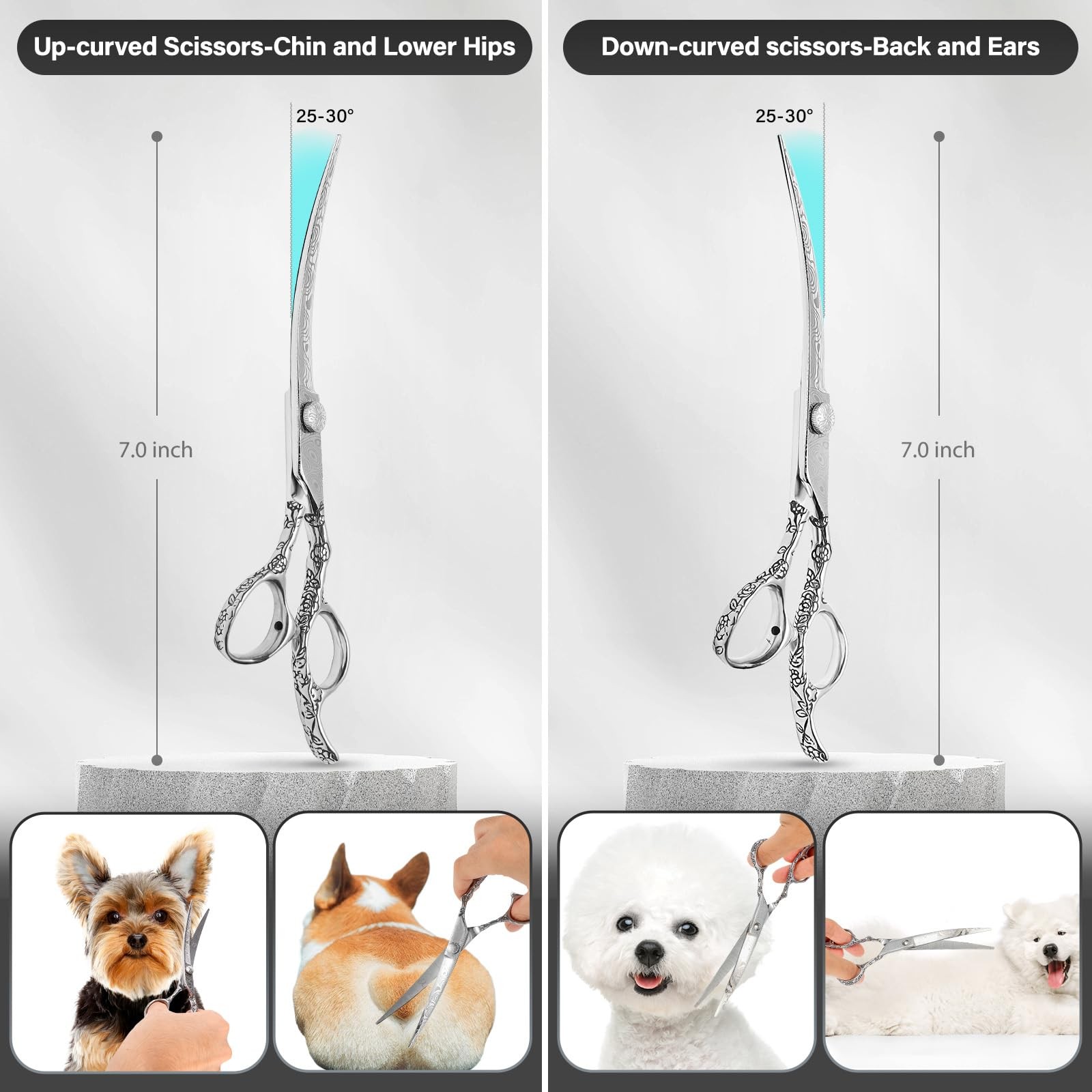 CITYWISH Dog Grooming Scissors,Silver with Safety Round Tips,5 in 1 Curved Dog S