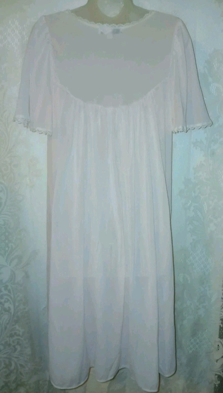 Vintage Miss Elaine Pink Soft Sheer Nylon Floral Lace Babydoll Nightgown M EUC