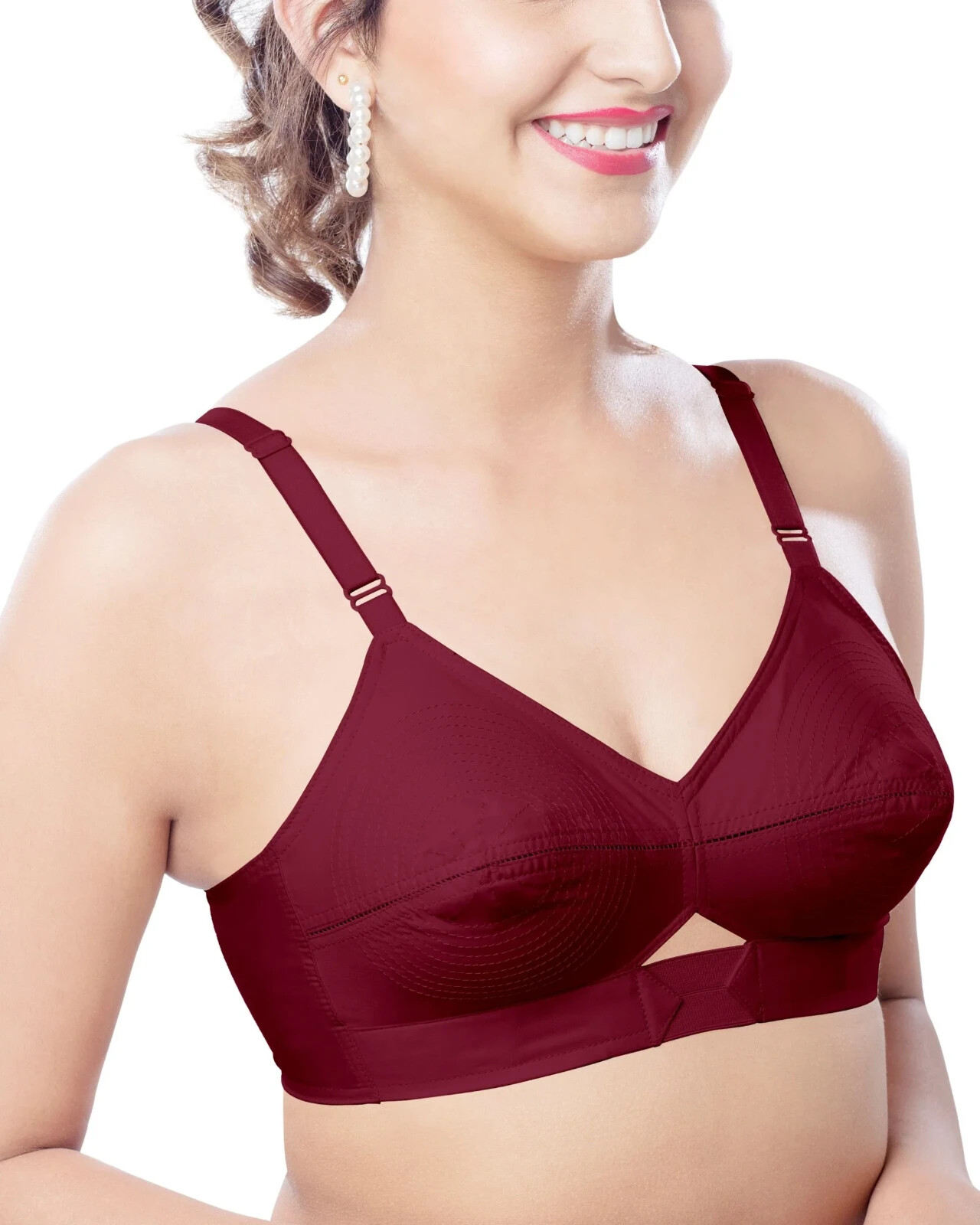 Padded Bullet Bra Organic Cotton- Vintage Retro Bra (Plus Size Available) Maroon