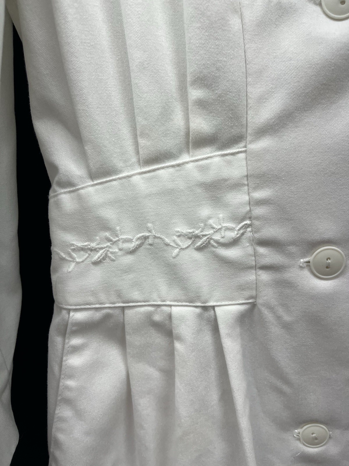 Vintage Peaches White Nurses Uniform Darted Waist Embroidery Pockets Sz L/XL