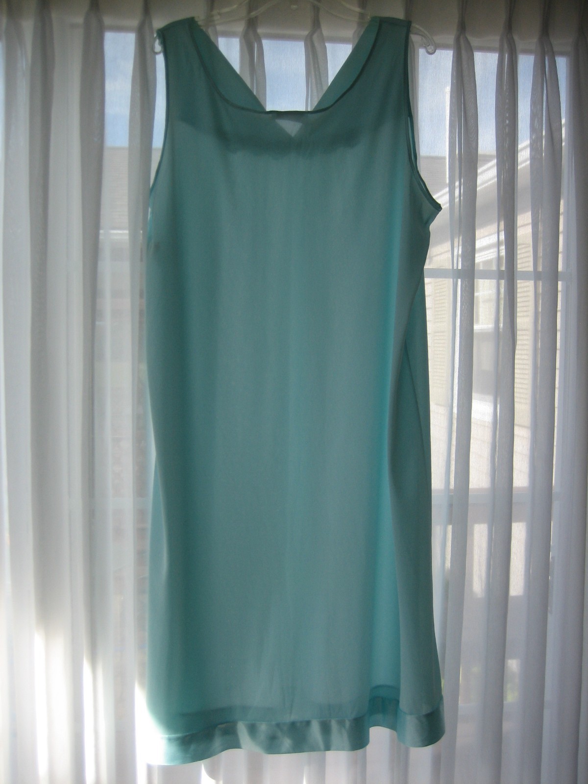 Vtg Vanity Fair Aqua Nylon Nightgown Slip Dress Sleeveless Size L Made in USA