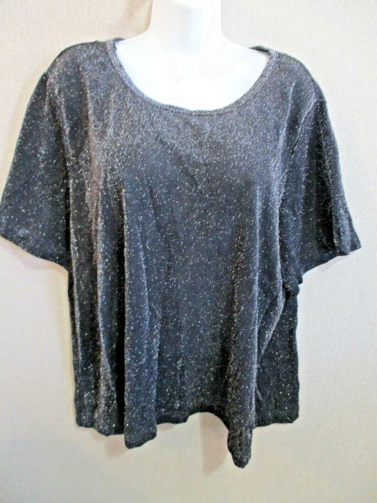 VTG California Concepts Top Plus Size 3X Black & Silver Metallic Sparkly Sheer E