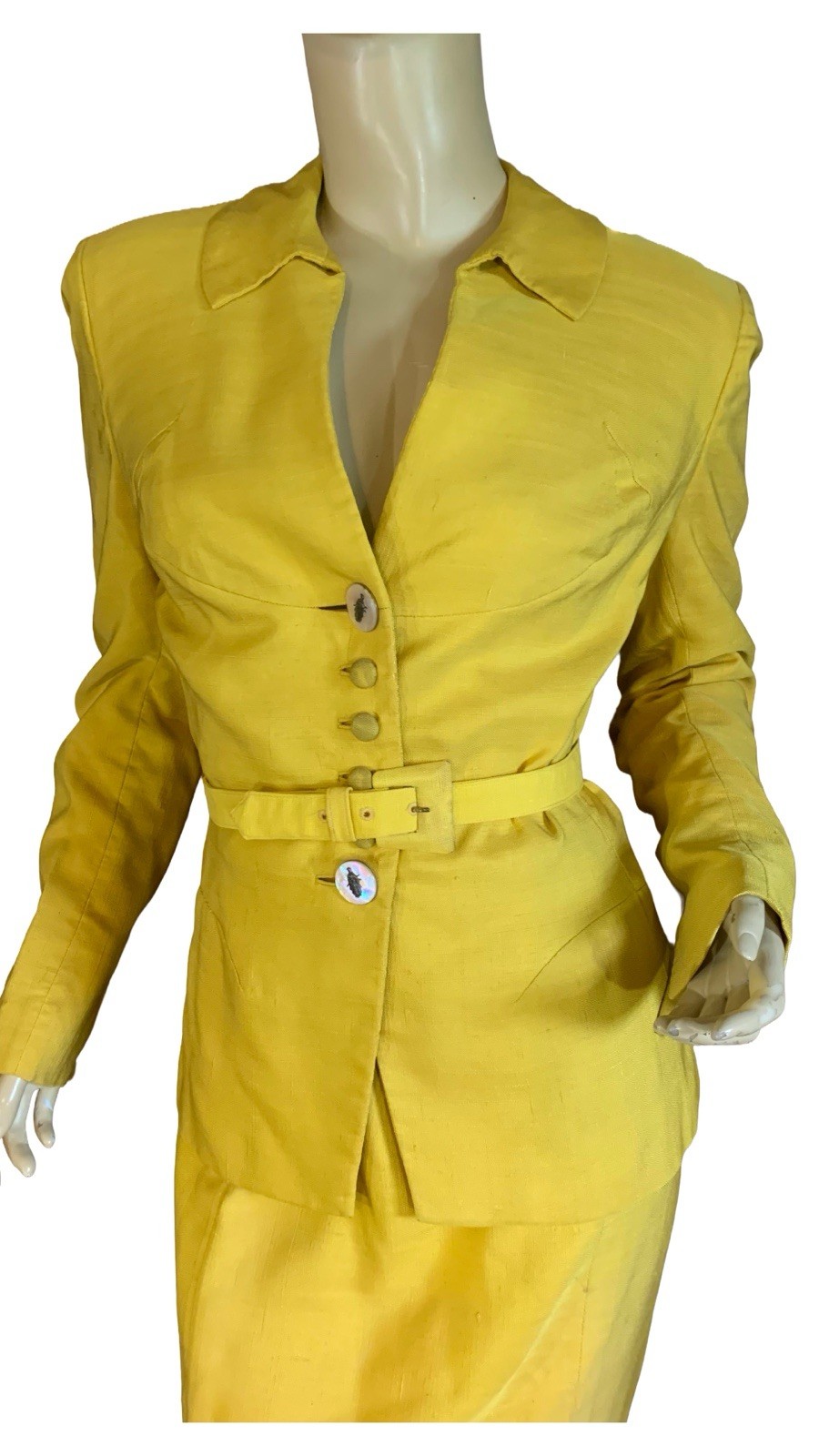 WOMEN&rsquo;S IRENE LENTZ VINTAGE 1950&rsquo;S YELLOW SILK BLEND SKIRT SUIT SIZE S