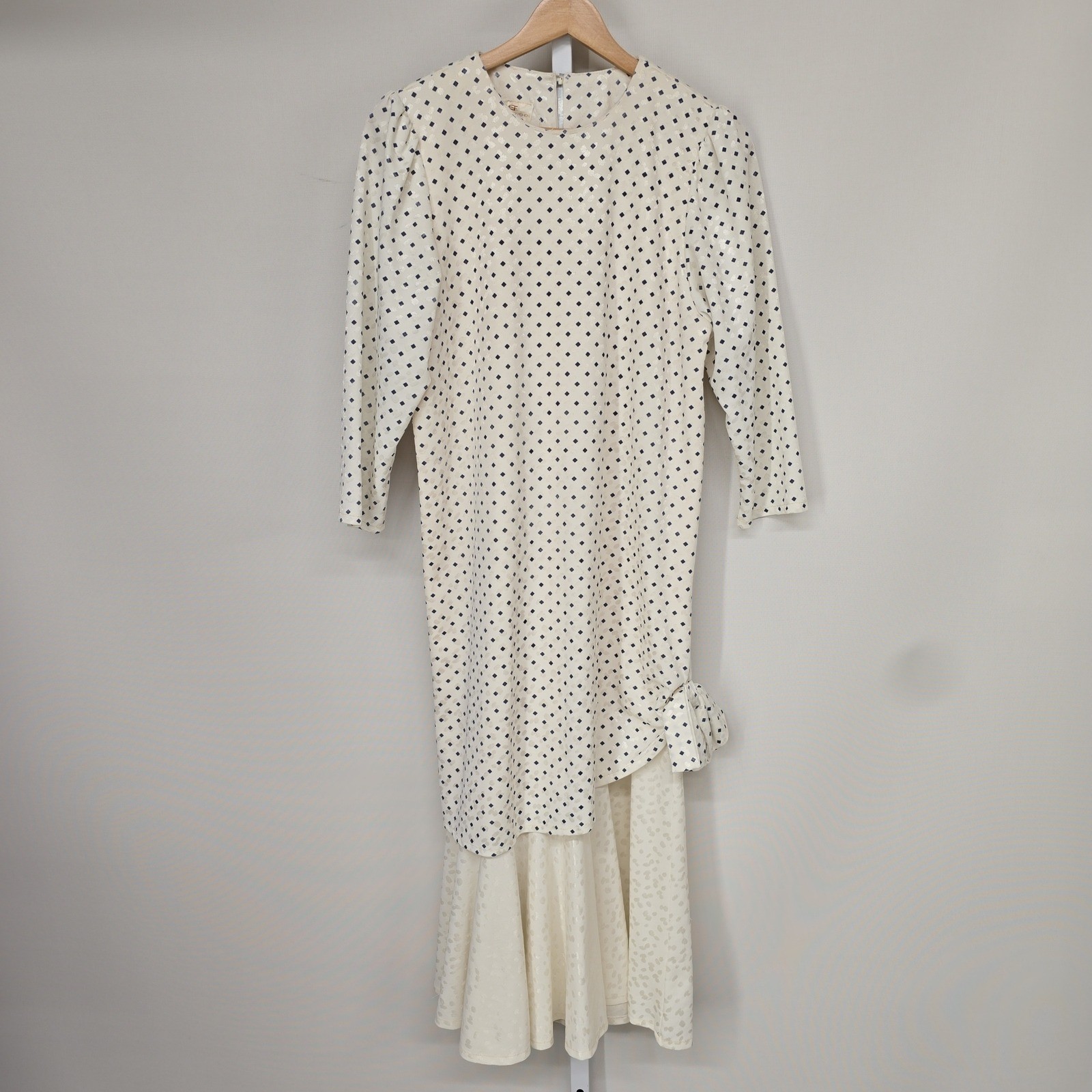 Eurofashion Vintage Cream Geometric Polka Dot Layered Midi Dress Made in England