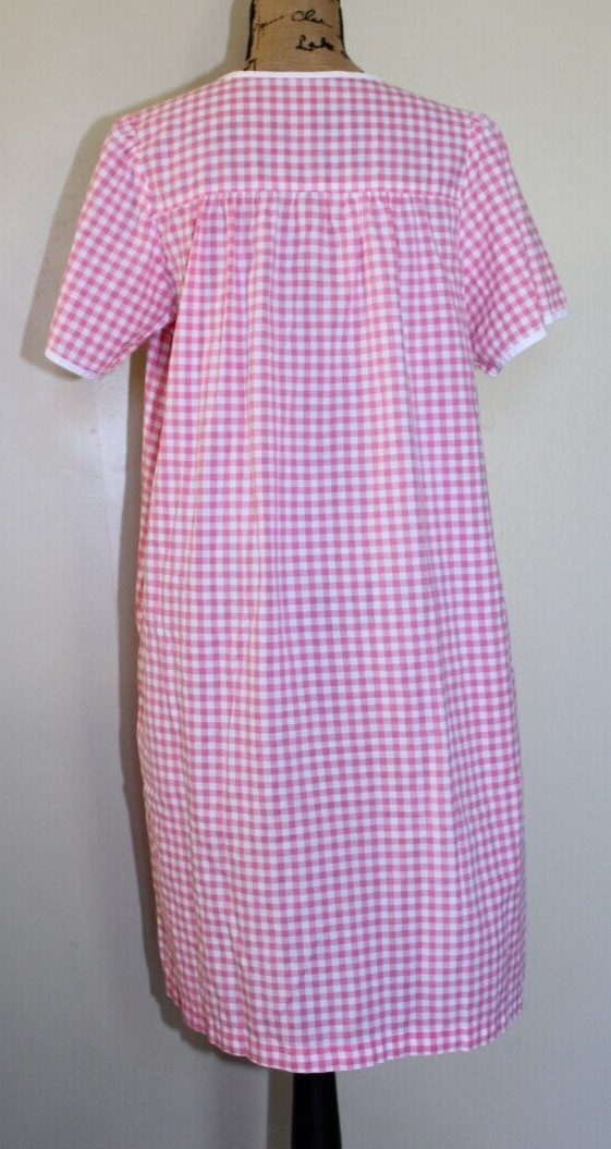Vintage Pink/White Cotton Gingham Plaid Pearl Snap Flower House Dress Women&rsquo;s M