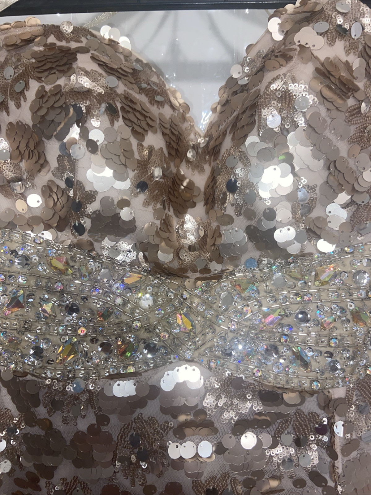 Vtg Night Moves Gold Rose Sequin Aurora Borealis Formal Prom Dress 8 Medium GUC