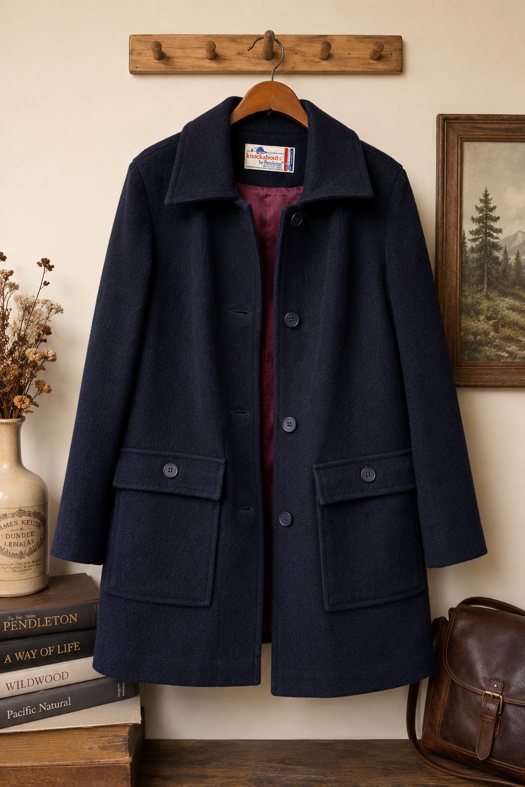 Vintage Pendleton Wool Coat Womens Navy Blue Minimalist Classic USA Made Jacket