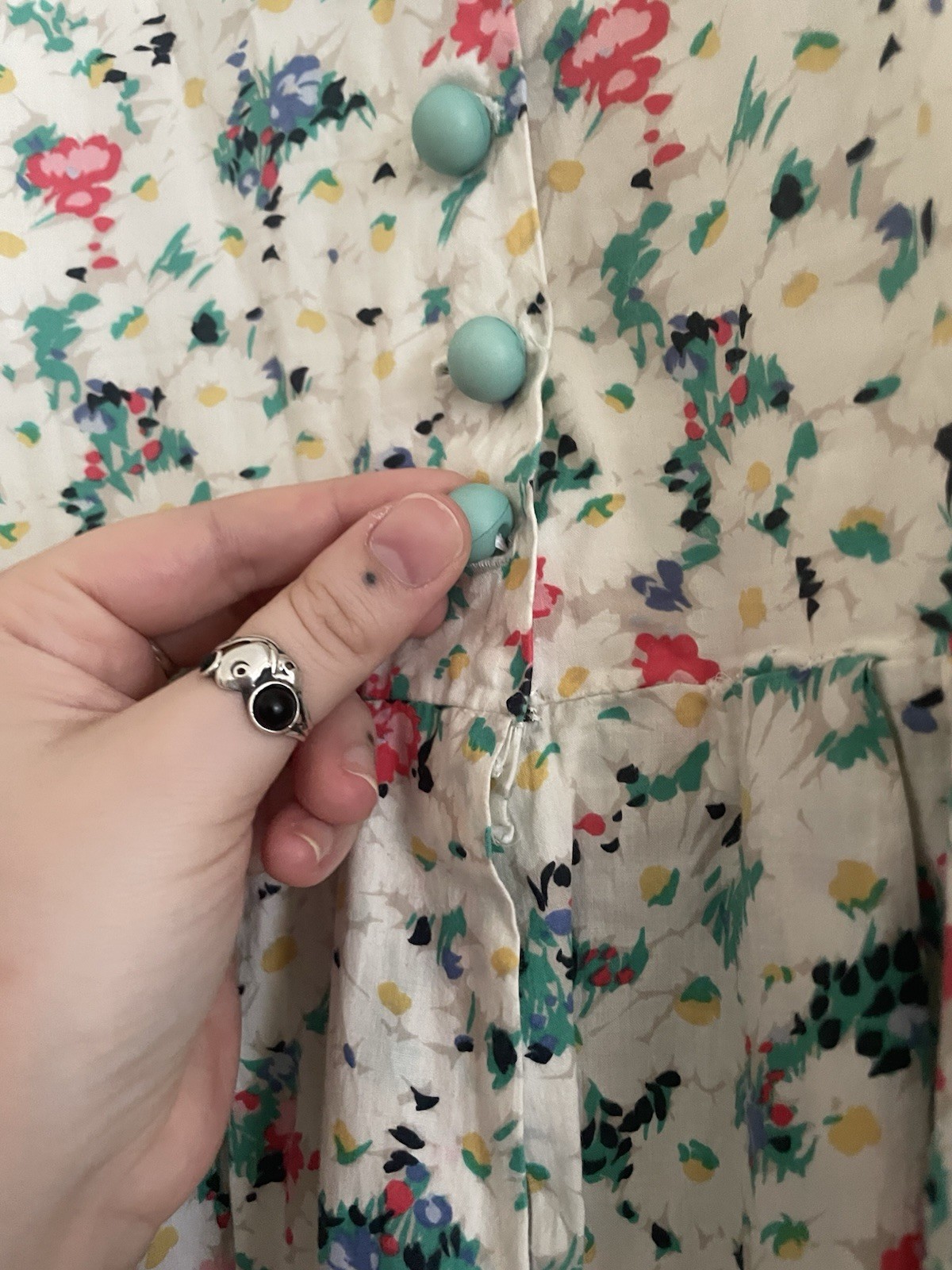 Vintage Floral Square Neck Balloon Short Sleeve Midi Homemade Day Dress S/M