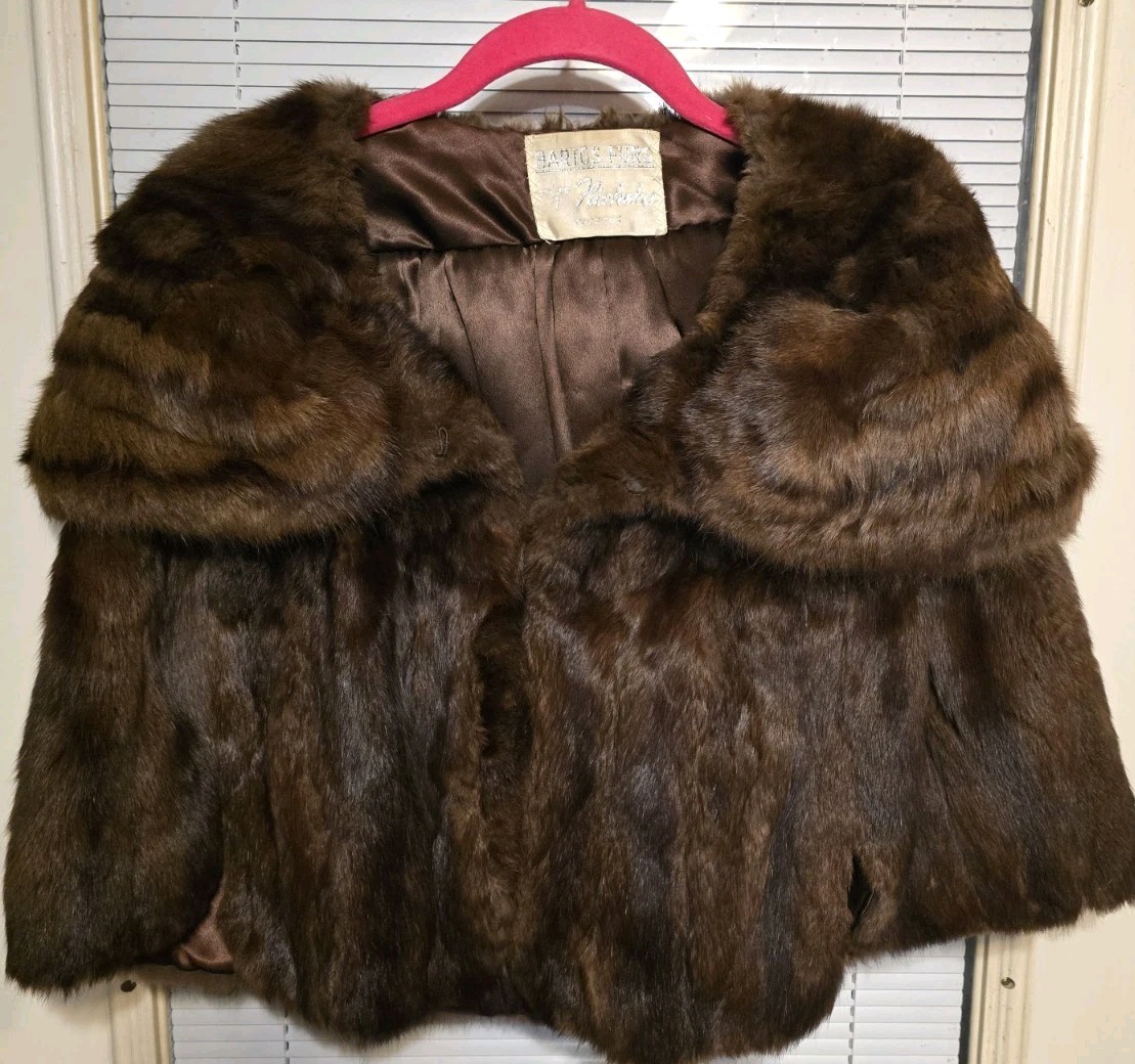 Vintage Real Mohagany Mink Fur Stole Satin Lining Exquisite Bartos Furs Chicago