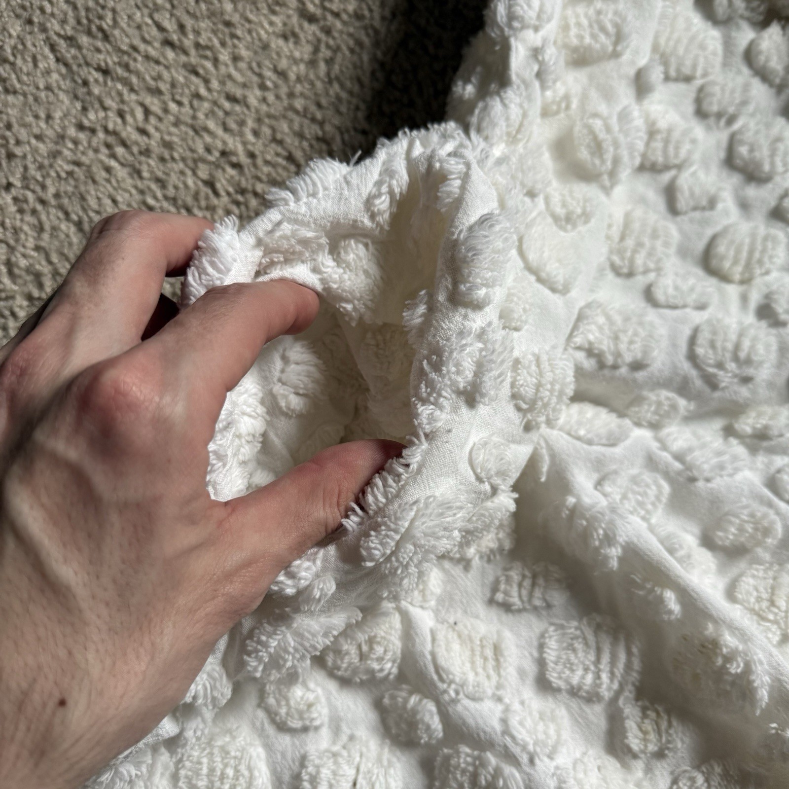 60s 70s vintage handmade white shift dress 10 12 bubble texture popcorn stitch