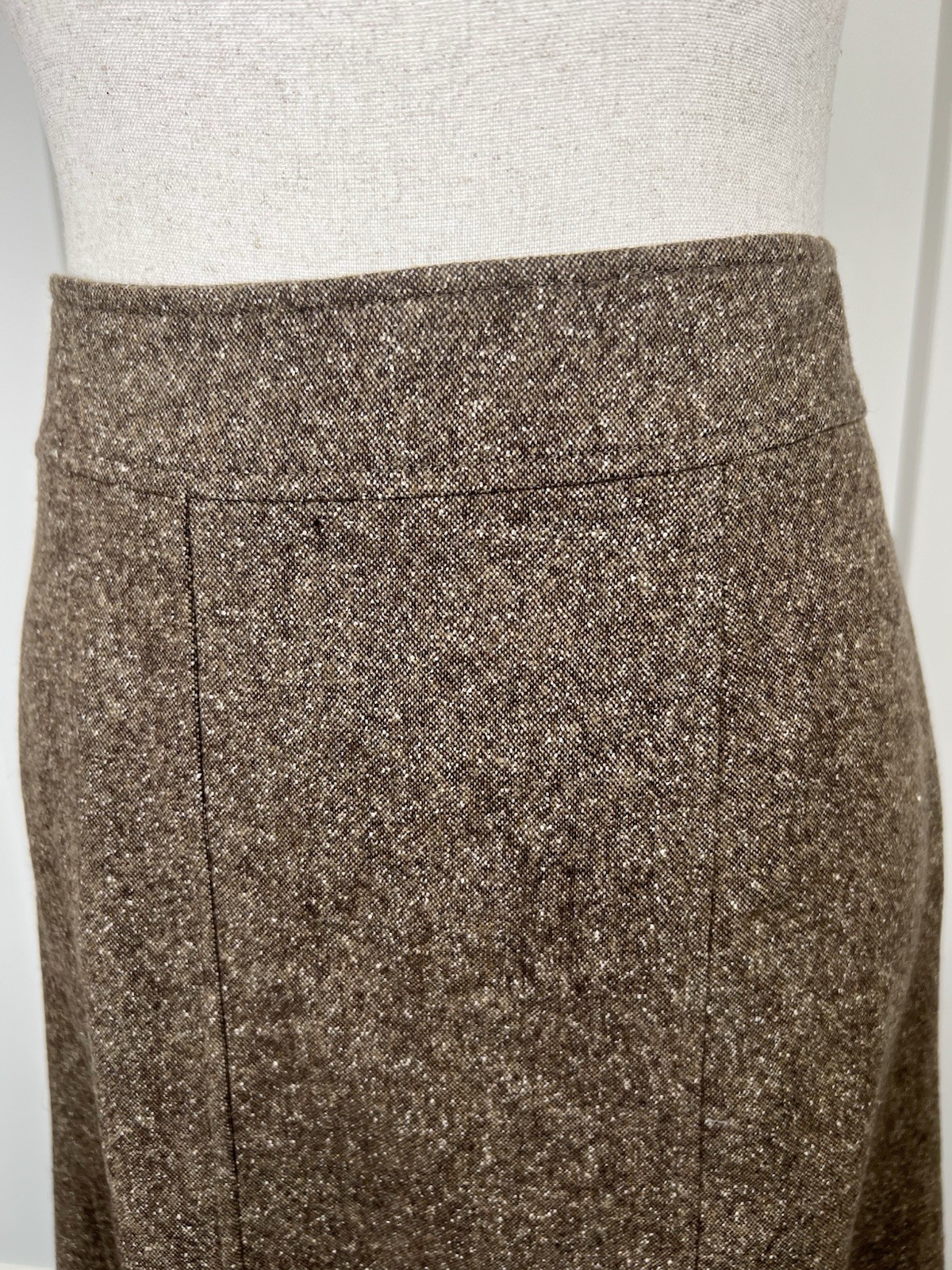 Vintage Pendleton Wool Silk Tweed A-Line Midi Skirt Brown Made USA Size 14