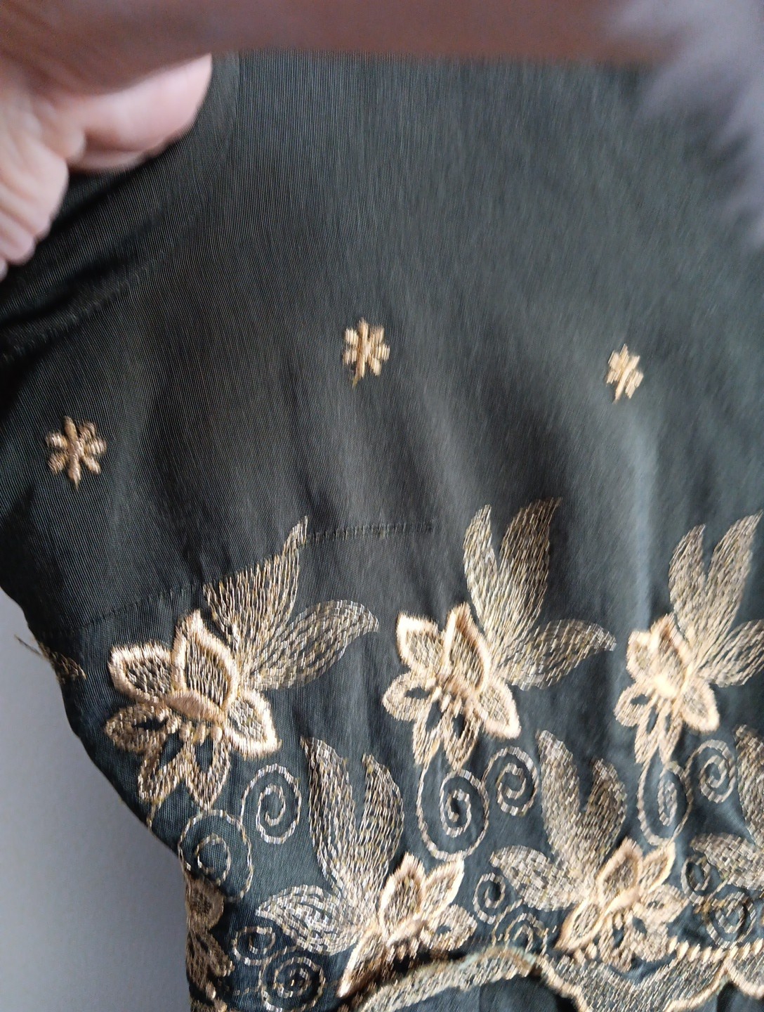 Vintage Another Thyme olive green and gold dress with 3/4 sleeve Size 10
