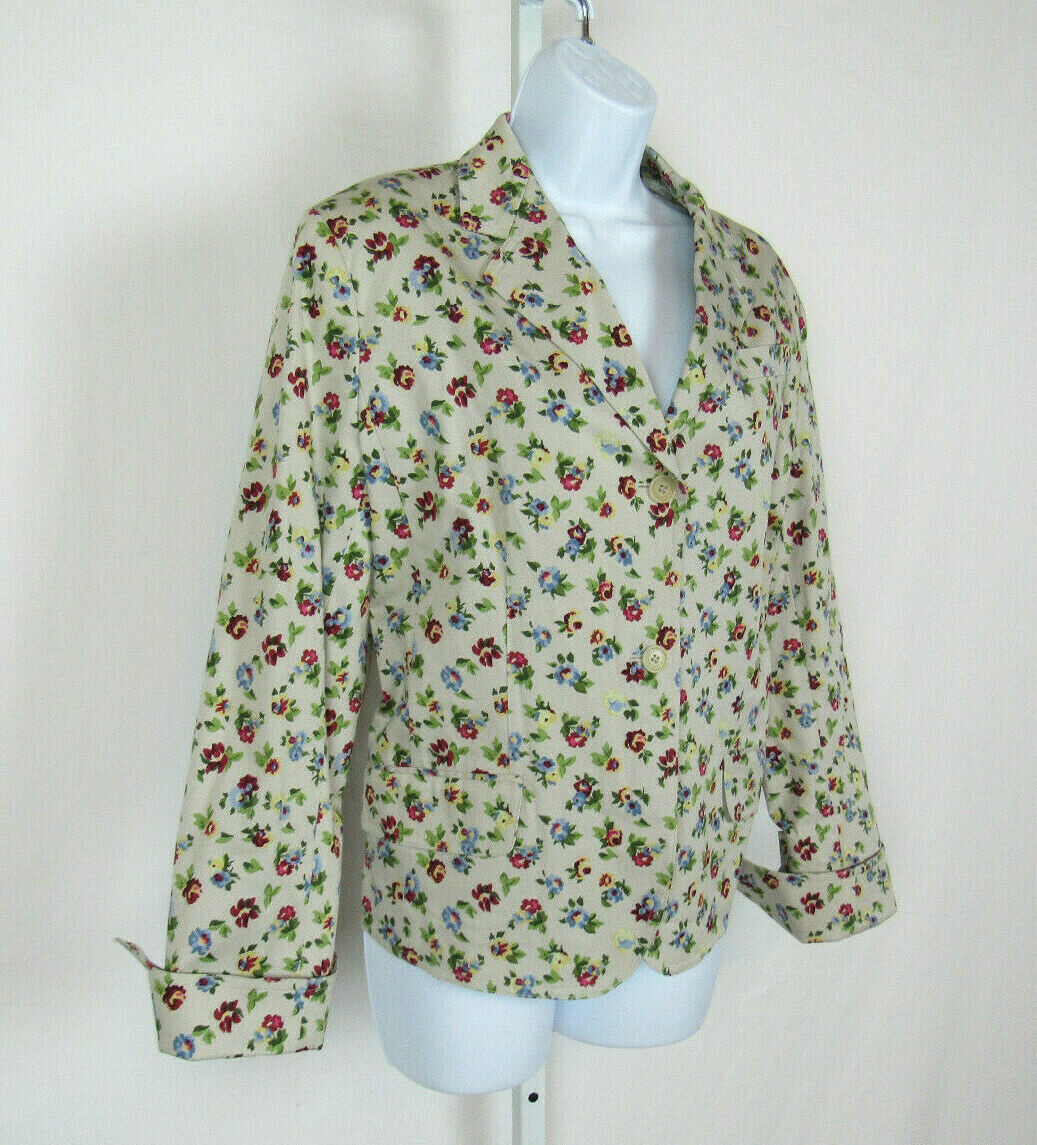 VTG 1990s 2000s ANNE KLEIN FLORAL JACKET COTTON SPANDEX SIZE 12 PADDED SHOULDERS