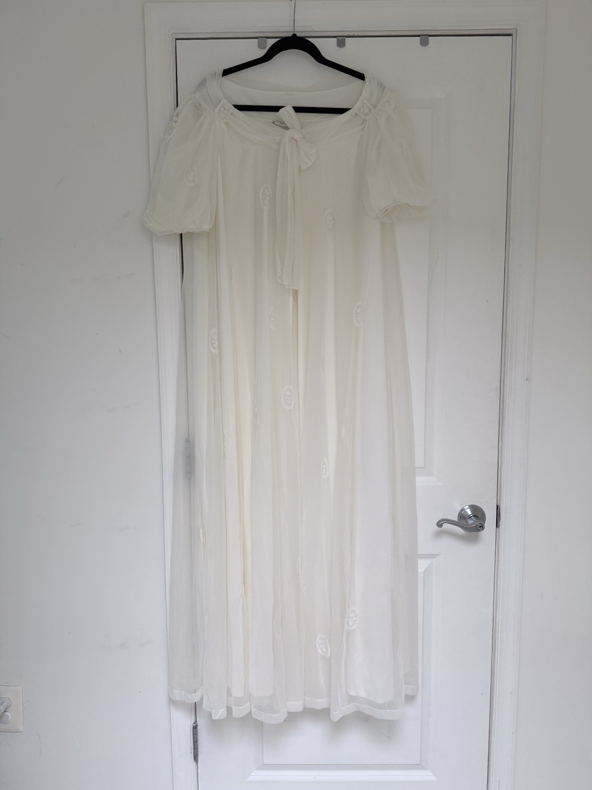 VTG 50s 60s Odette Barsa for Lord & Taylor Sheer White Peignoir Robe Puff Sleeve