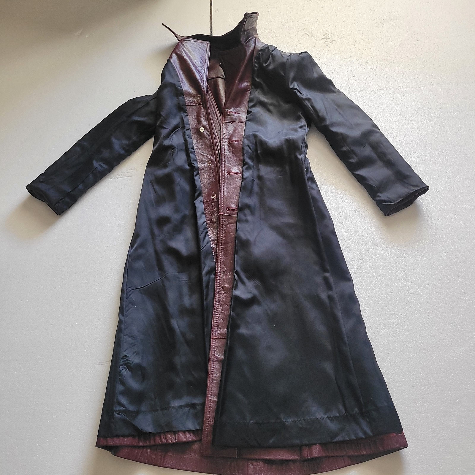 Long Lined Leather Vintage Coat by Winners Circle Fashions, Women&rsquo;s Small Belted