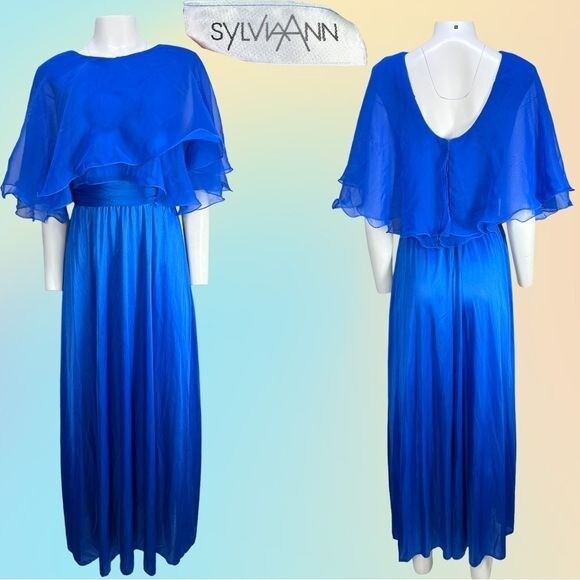 VTG 70&rsquo;s/80&rsquo;s Royal Blue Sylvia Ann Cape Maxi Dress With Union Tags