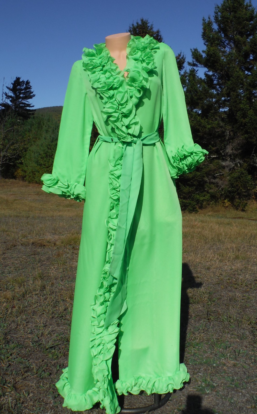 STUNNING & GORGEOUS!! RARE VTG Maxi Robe Wrap Gown 50s/60s? LOTS of Ruffles! S/M