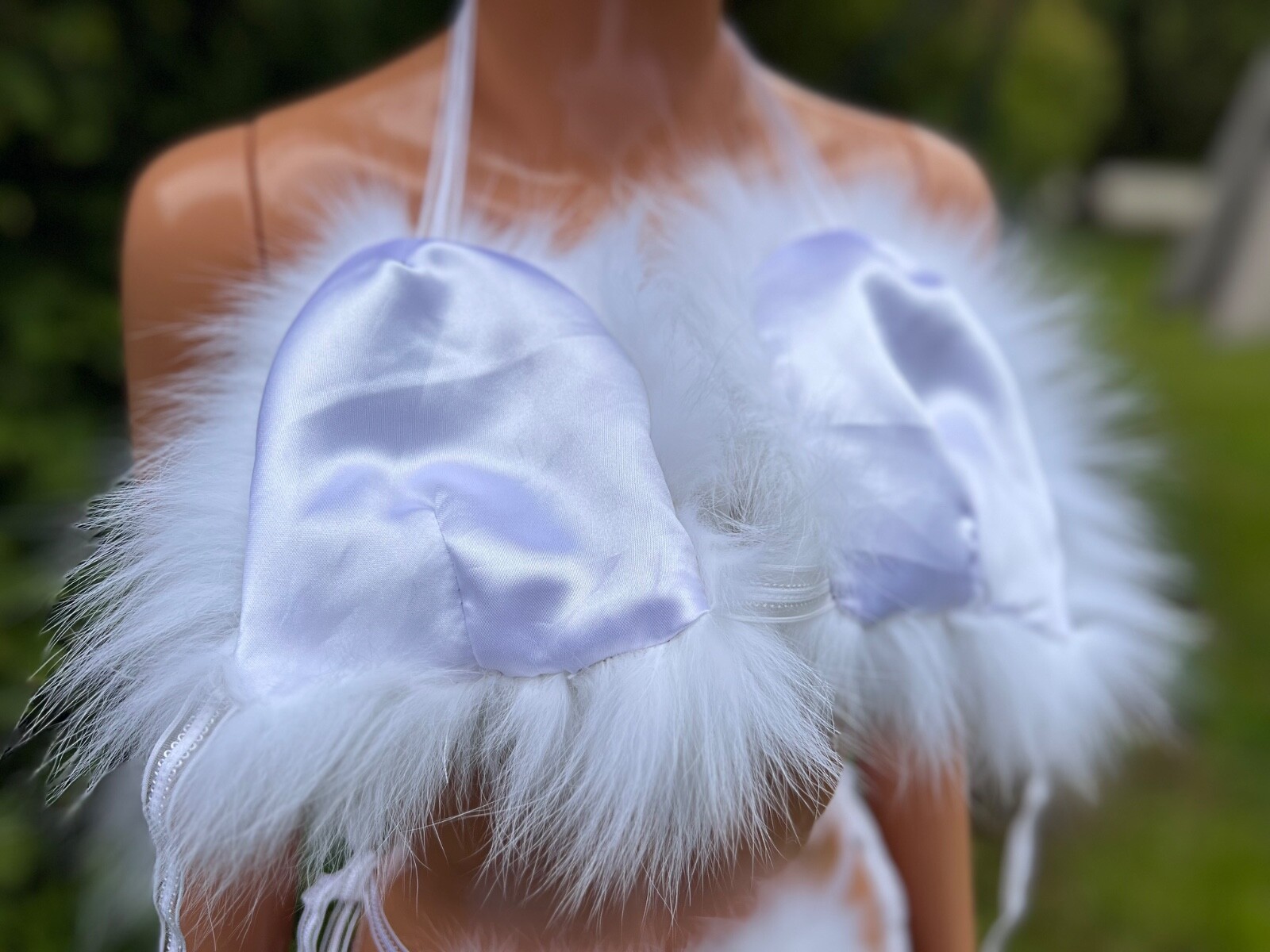 White Arctic Fox Fur Bikini Set – Real Fur, Satin Lined, Handmade Lingerie