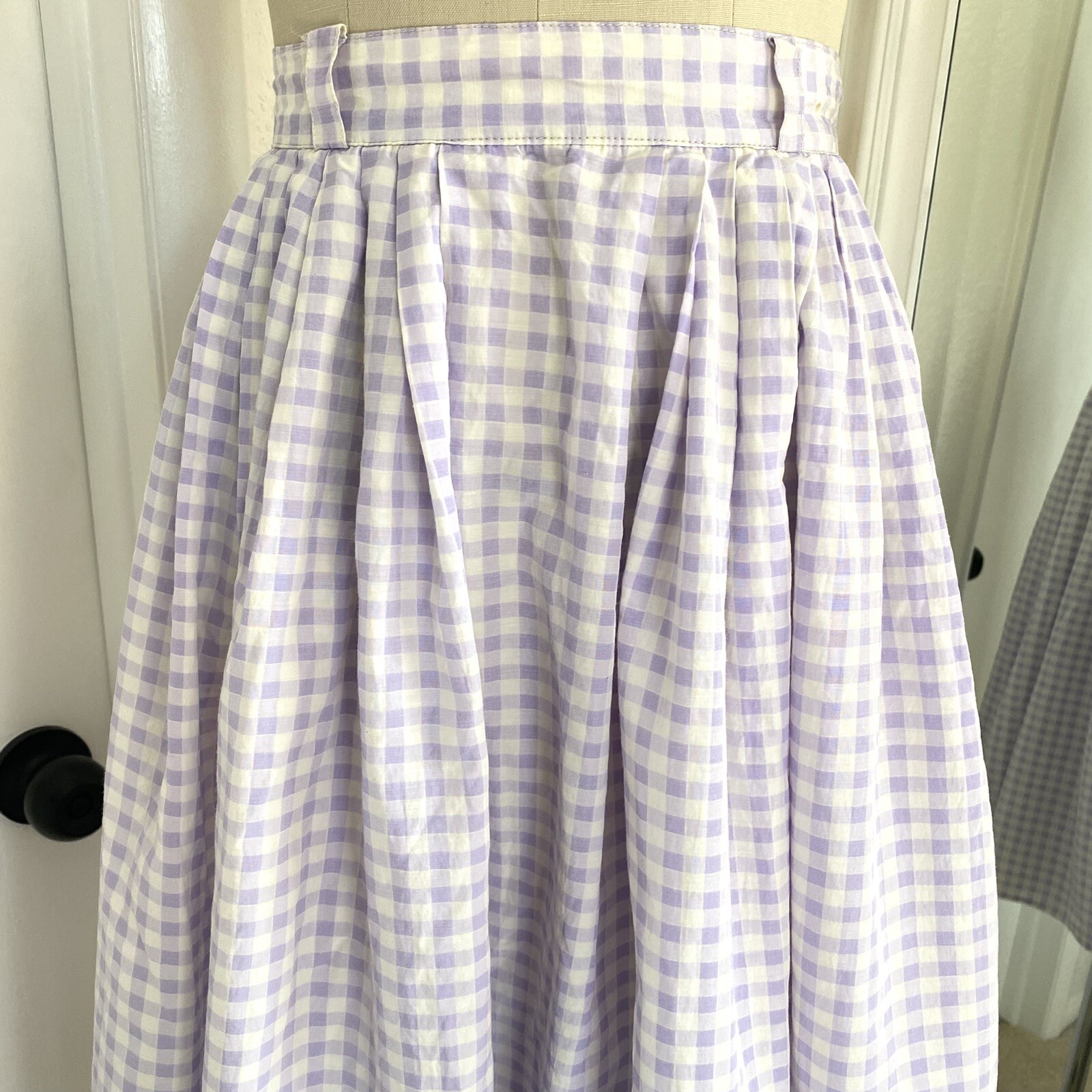 Vintage 50s Lavender Purple Full Gingham Skirt Cute Cottage Core 26&Prime; Waist