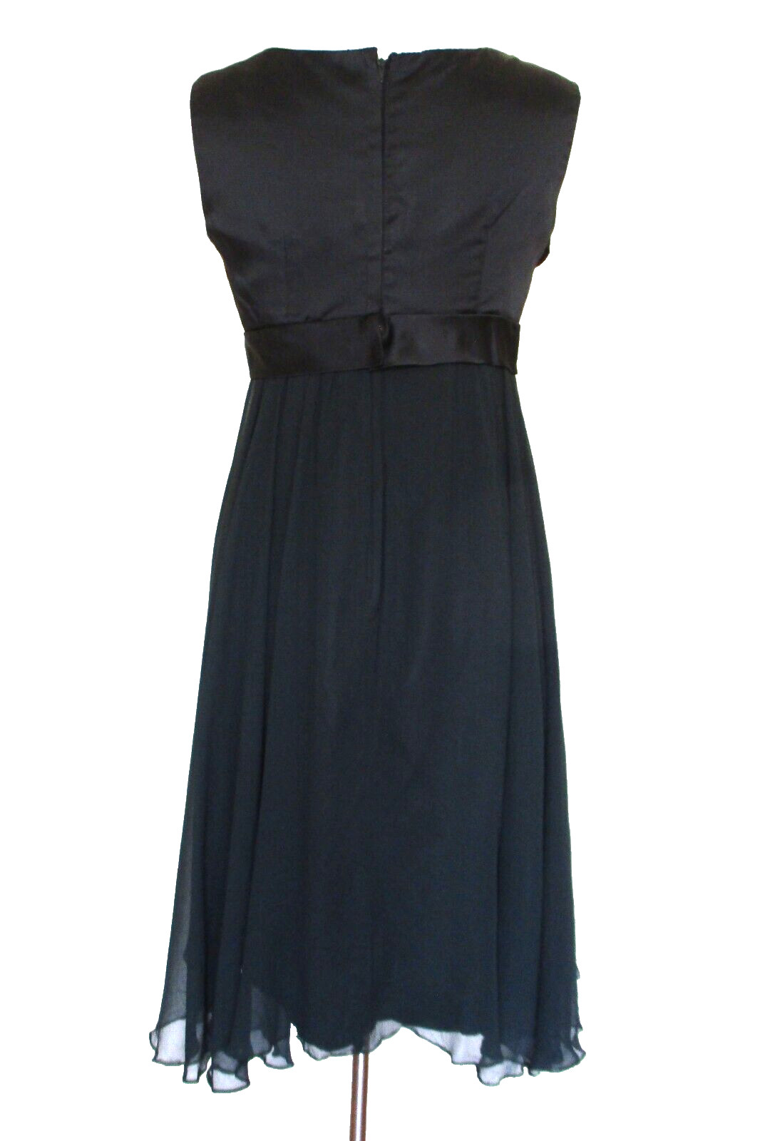 Vintage Elinor Gay Dress Black Satin Top Chiffon Skirt Sleeveless Empire Waist