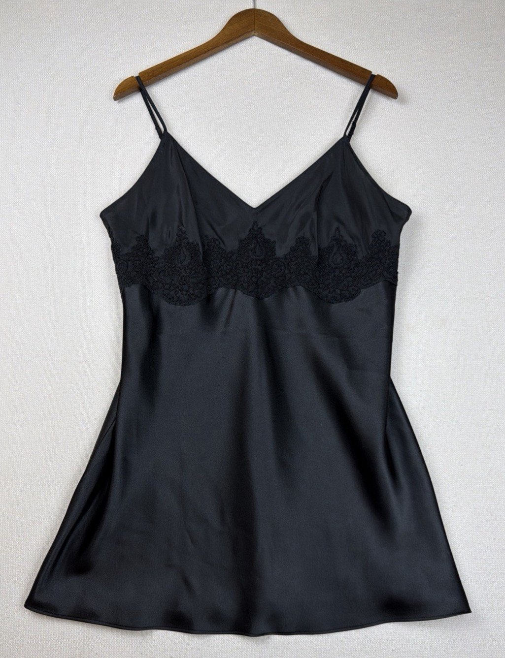 Jones New York Victorian Satin Whimsygoth Lace Black Slip Dress XL Lingerie Luxe