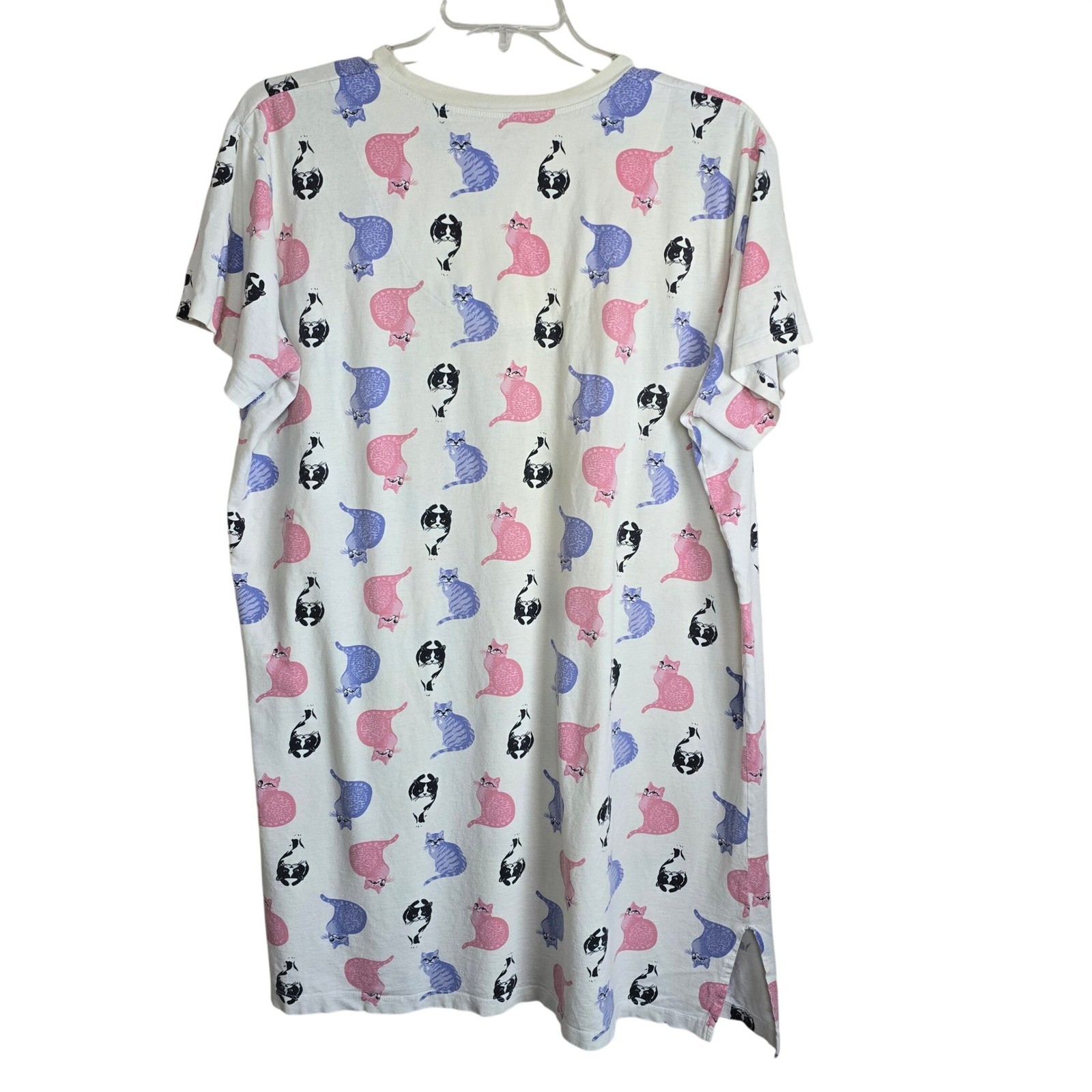 Vintage Simply Basic Cat Night Shirt One Size Fits Most Cotton Graphic Sleepwear