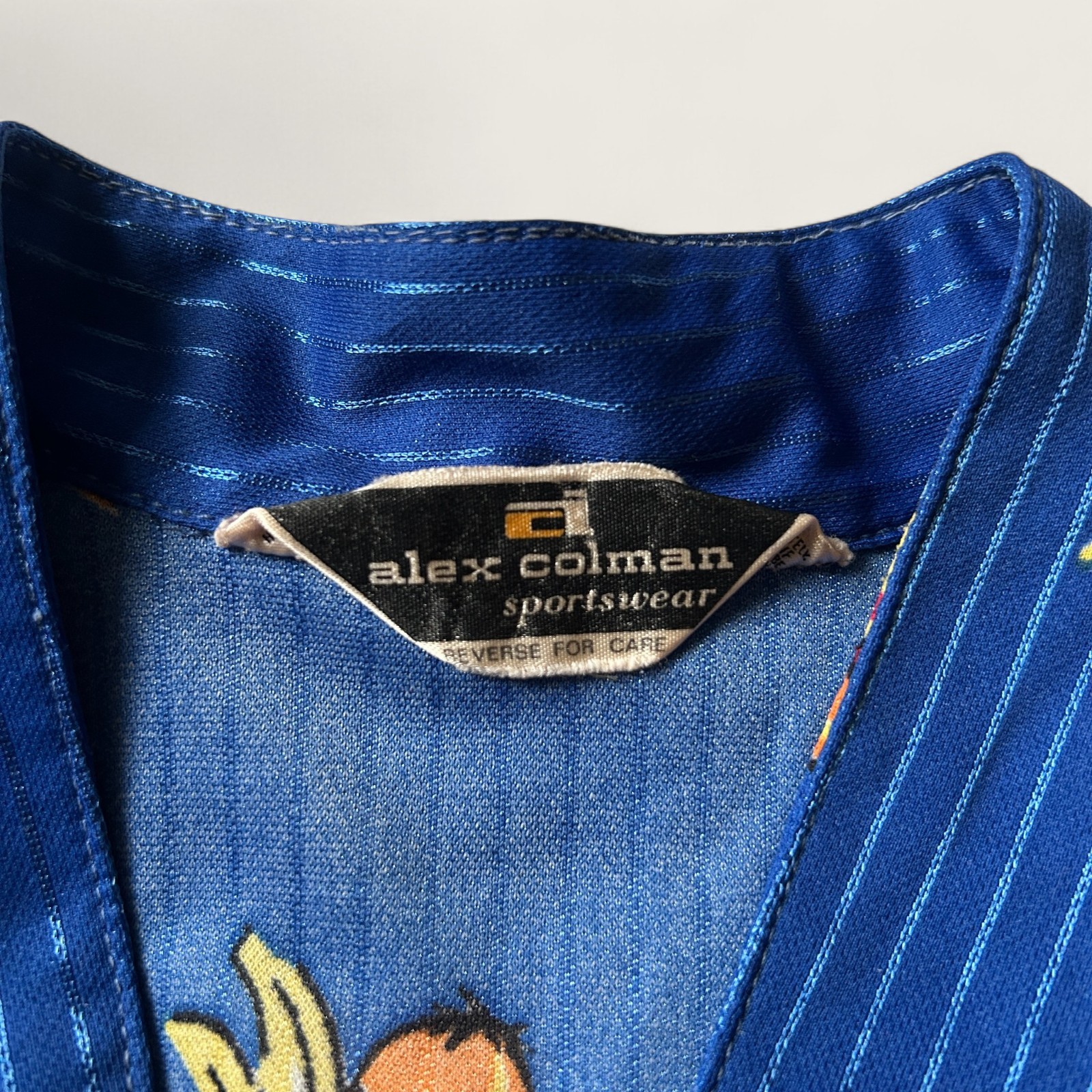 Alex Colman Sportswear Vintage Button-Up Blouse Blue Fruit Print Size Large L