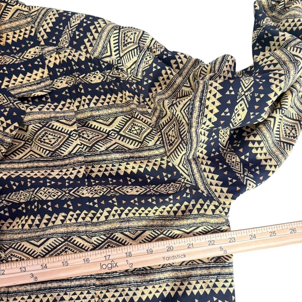 Vintage 80s Silk Aztec Geometric Slouchy Jacket Size S Petite Black Gold Tribal