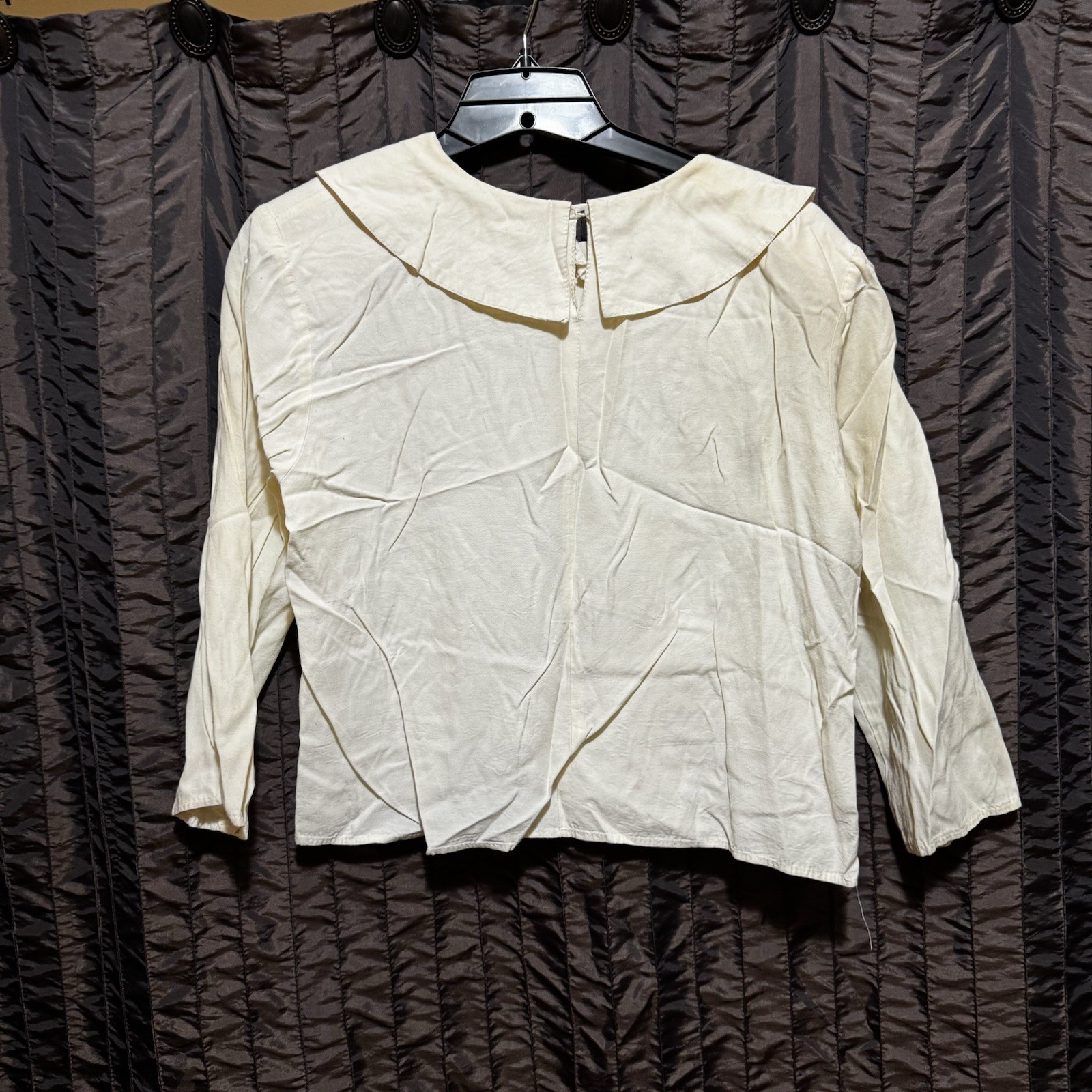 Jonathan Martin Blouse Peter Pan Collar w/ Black Appliqués Size 9/10 1970s