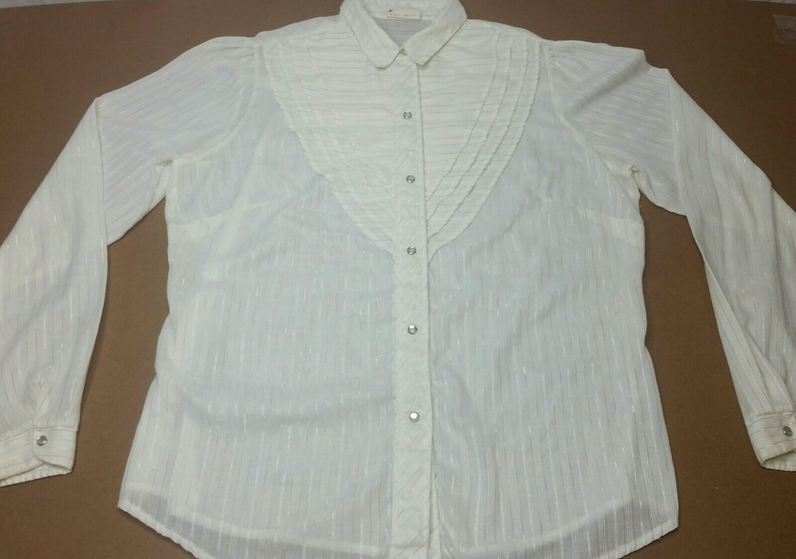 Vintage Womens Fenton Western Shirt Pearl Snaps Ruffled Yoke Metallic Med/LG USA