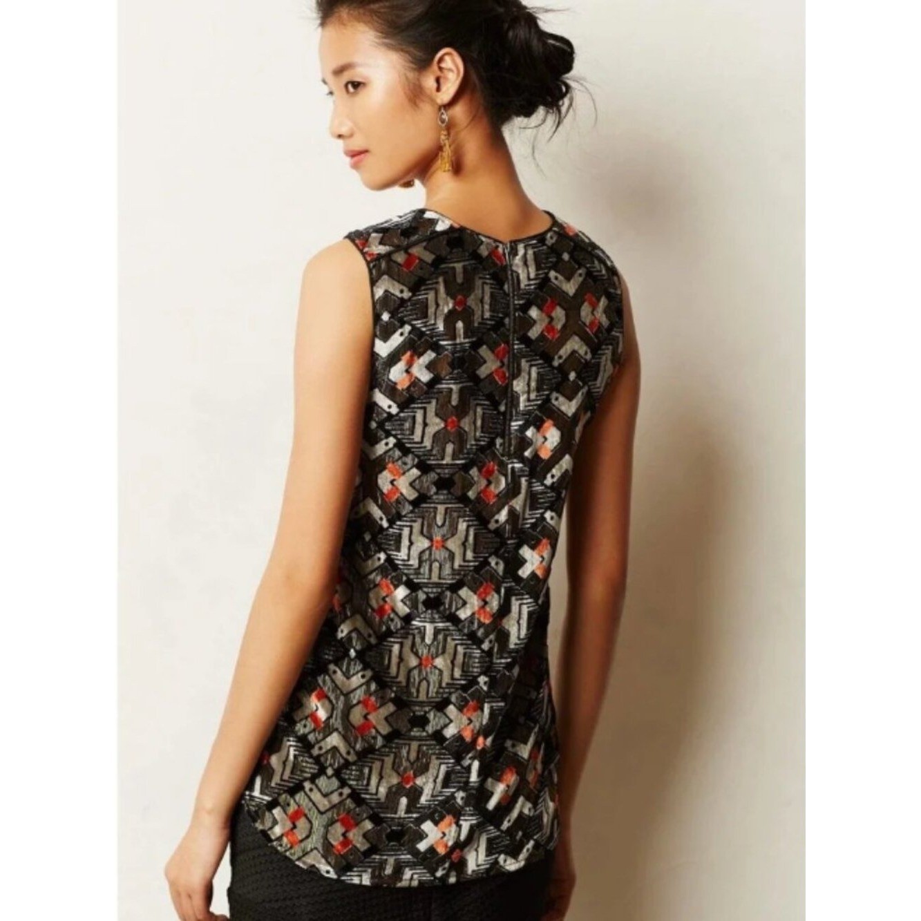 Anthropologie Meadow Rue art deco black gold velvet mixed tank blouse L