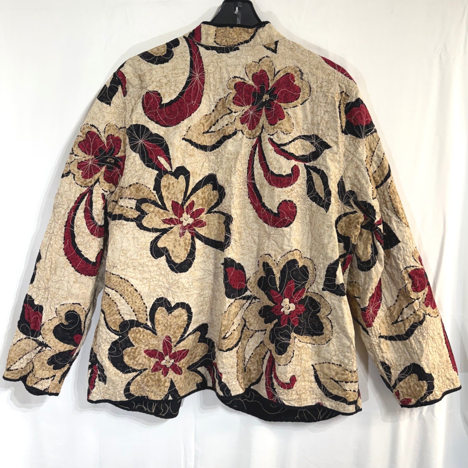 VTG Alfred Dunner Quilted Jacket 22W 2X Floral Black Red Cotton Boho Flaw