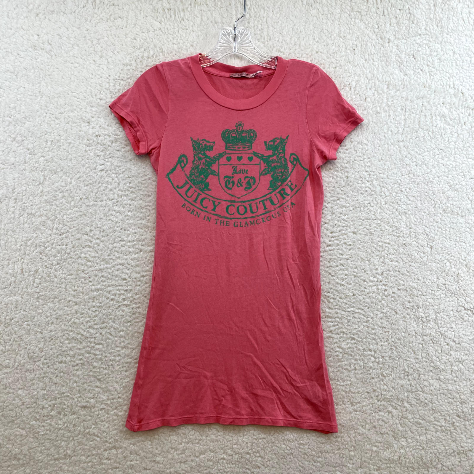 Y2K Vintage Juicy Couture Long Top Shirt XS S Small Pink Crest Logo McBling