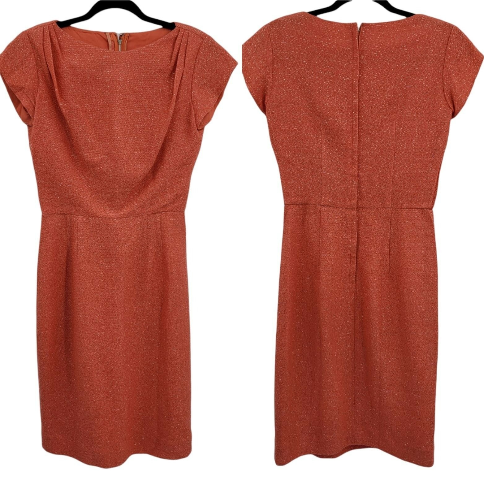 Vintage 60s Elegant Miss Dress S Hostess Coral Textured Metallic Sparkle Blouson