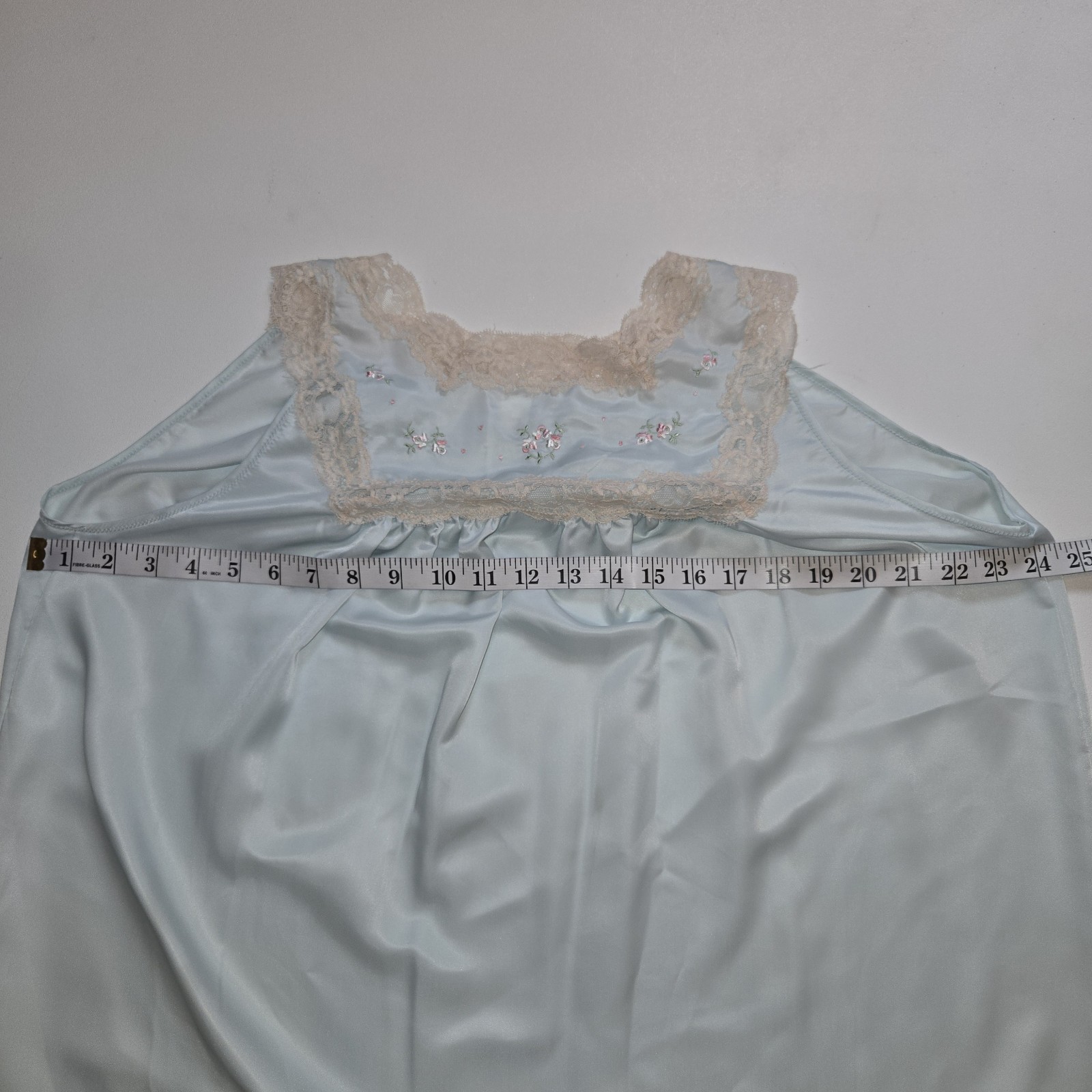 Vintage Barbizon Laurel Nightgown Small Blue Lace Trim Floral Satin De Lys Nylon