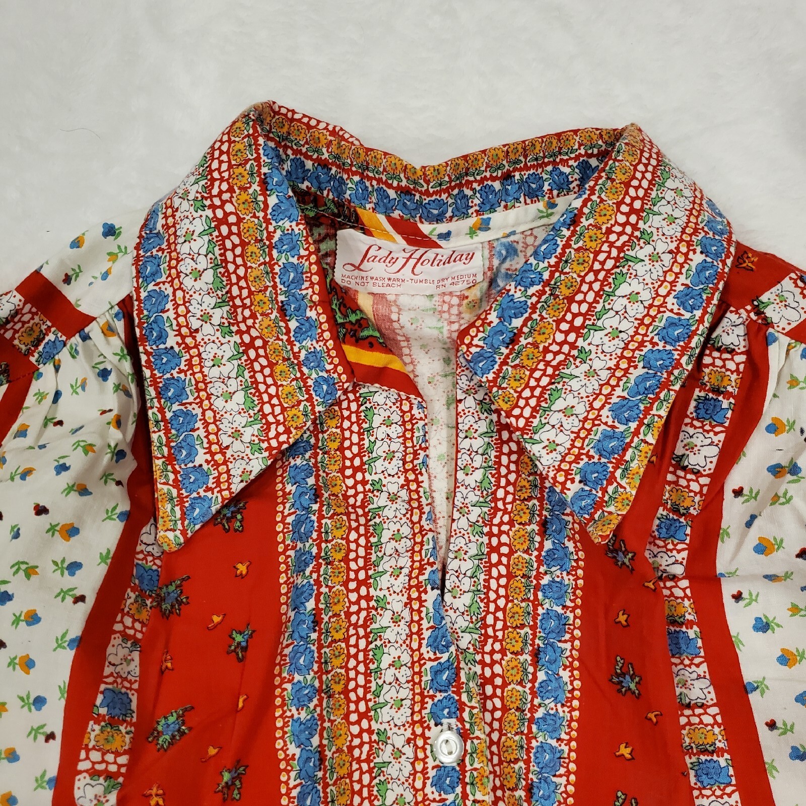 Vintage 70s Red Boho Belted Tunic Collared Smock Sleeveless Floral Shirt L/XL