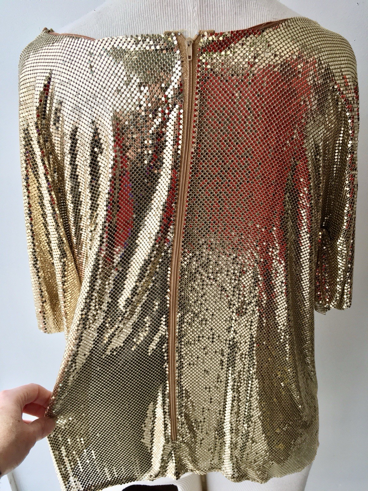 Whiting Davis Vintage Liquid Gold Mesh Chain Mail Draped Front Top 70s Disco S/M