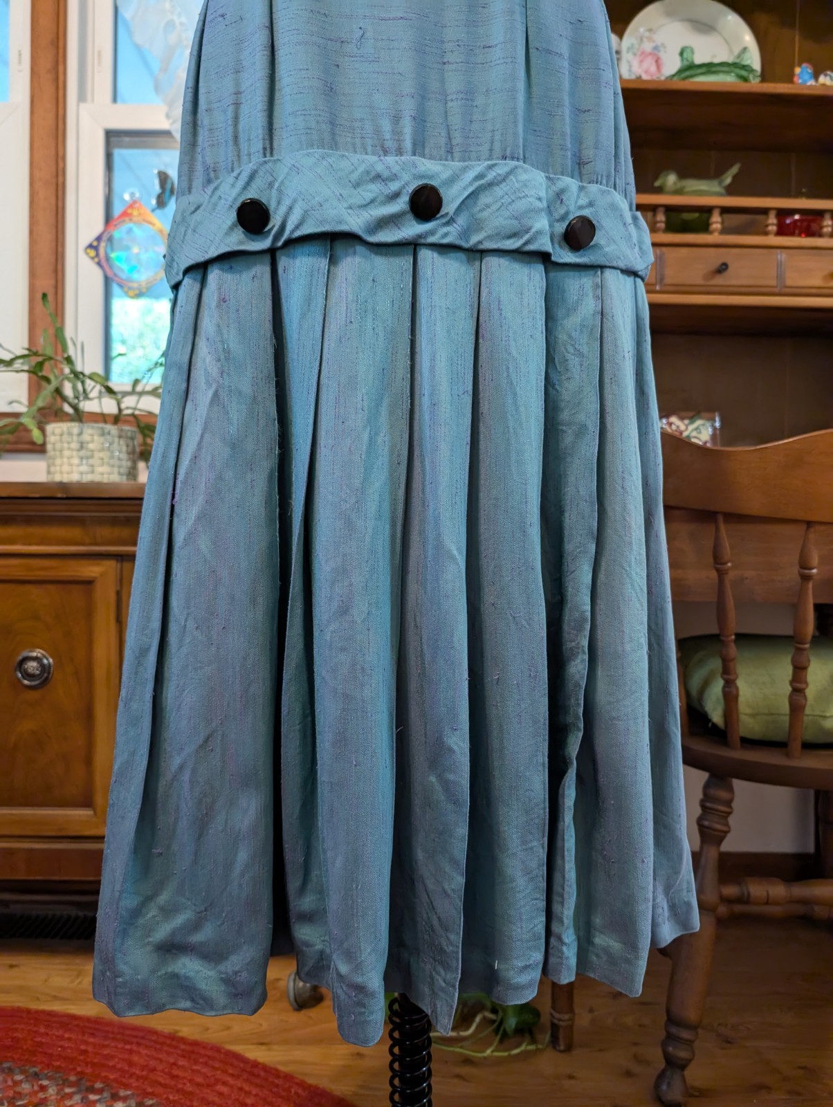 (s/m) EVENING ENIGMA! 1920s Two-Toned Silk Drop Waist Dress TEAL PURPLE Antique
