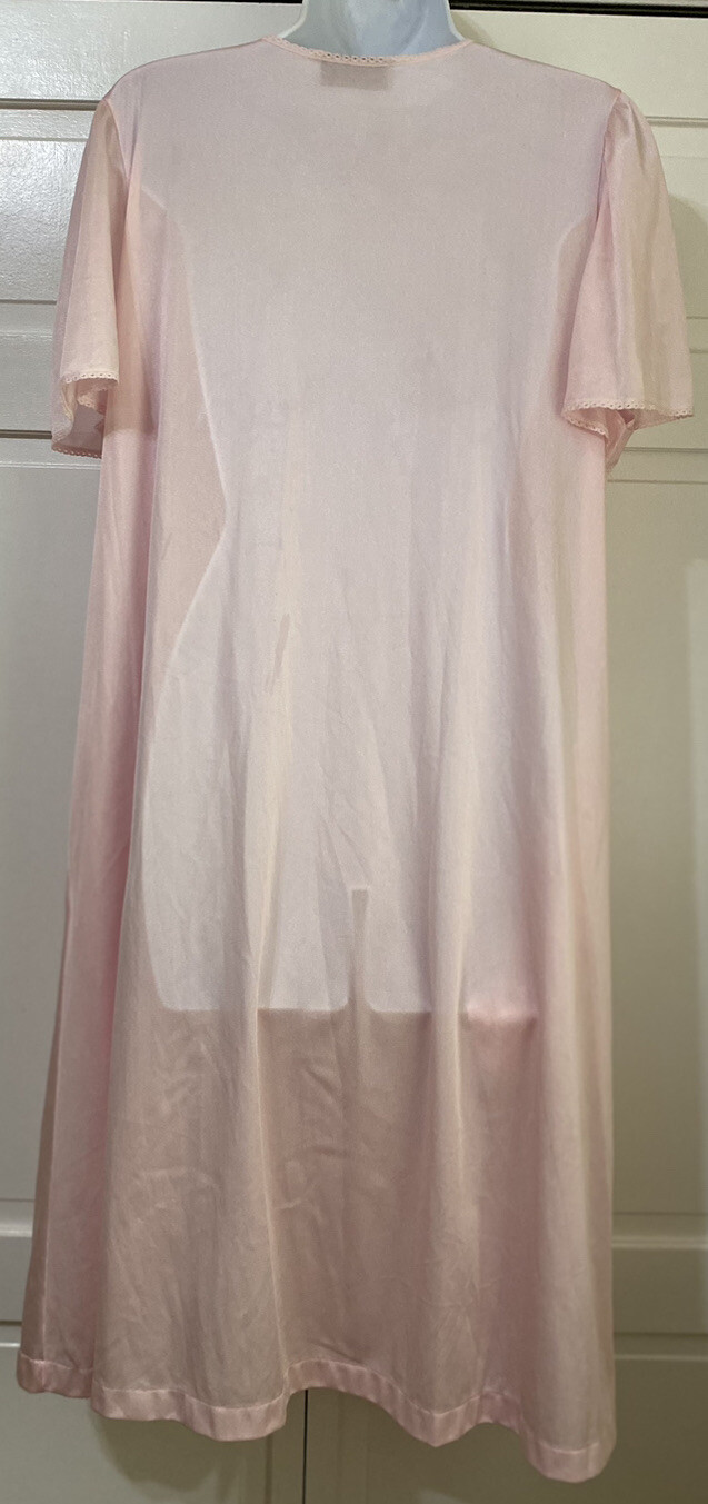 Vintage Vassarette Pink Nylon Button Front Short Sleeve Night Gown Robe LARGE