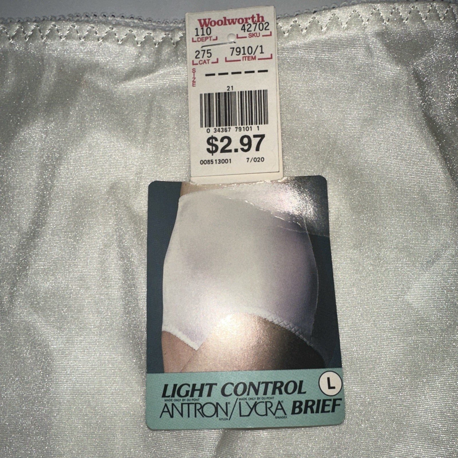 Vtg NWT Naturelle Nylon Light Control Brief Size Large White NOS Woolworth