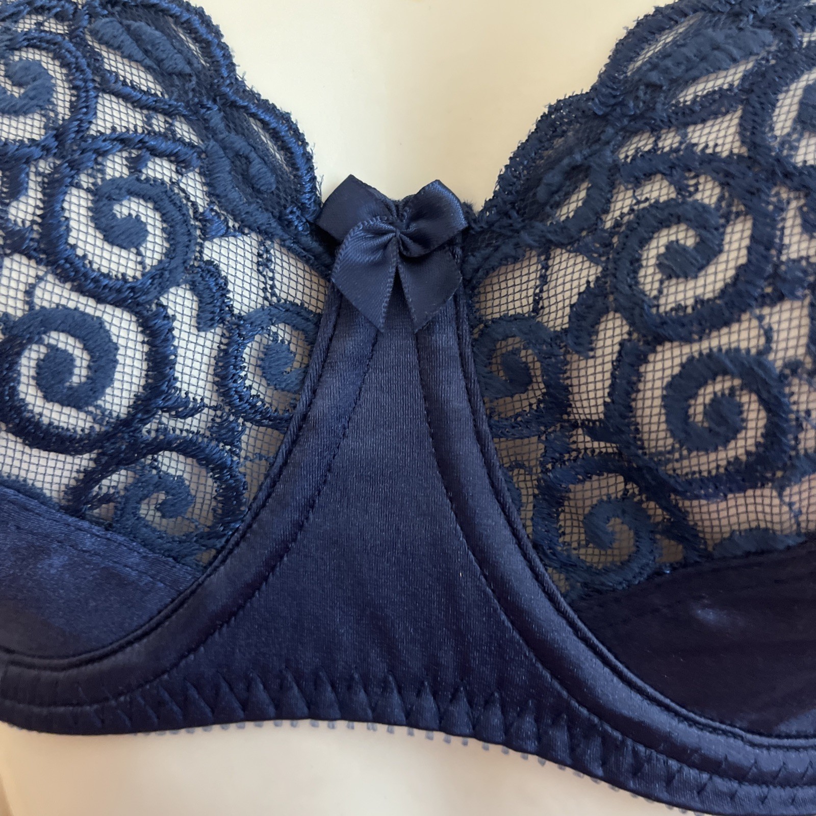 NWT Vintage Sears Lace Nylon Bra Full Figure Sz 36D Navy Blue Underwire