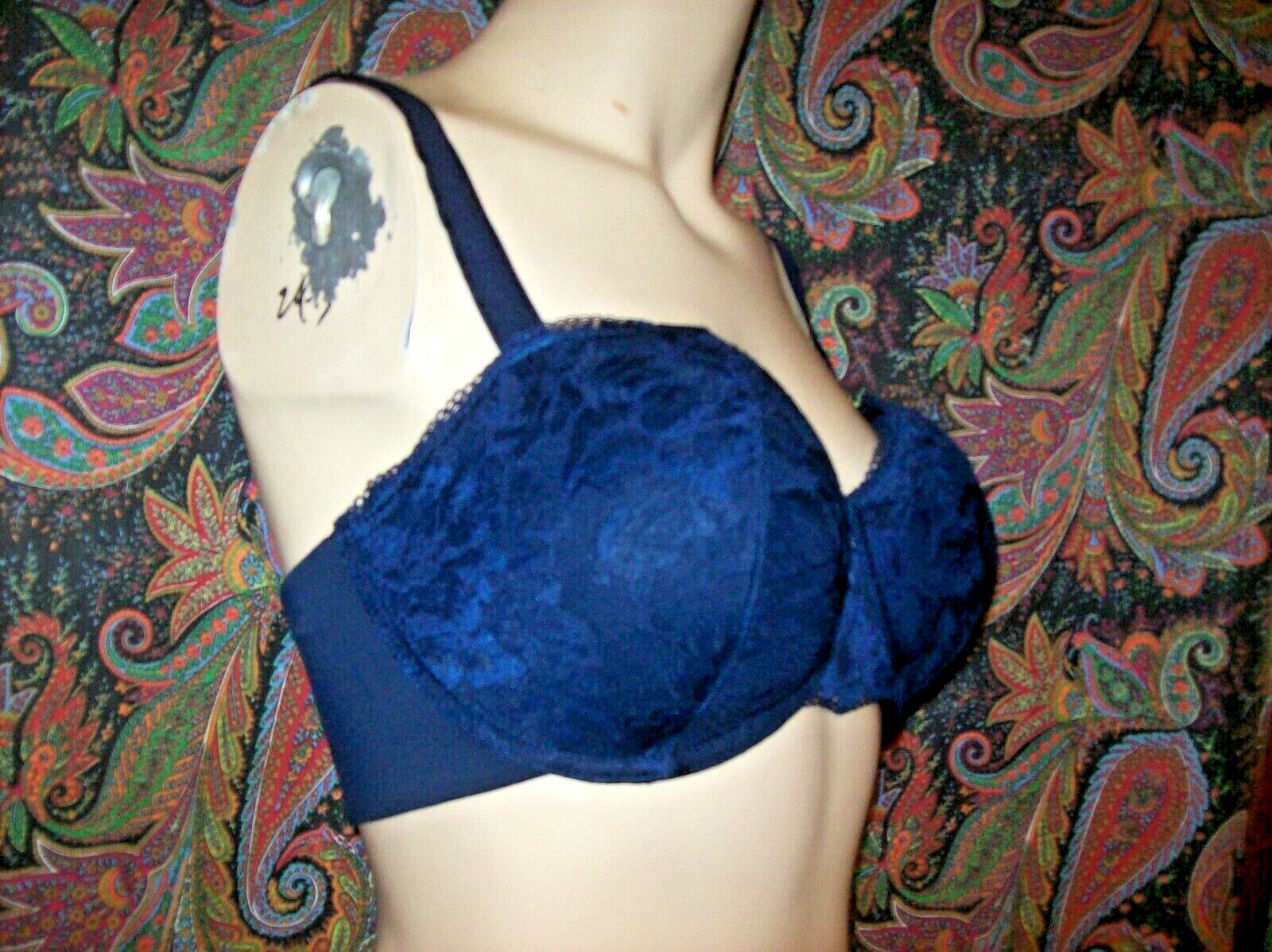 Soma Navy Blue Lace Cup Embraceable Balconette Unpadded Cup Bra 38DD