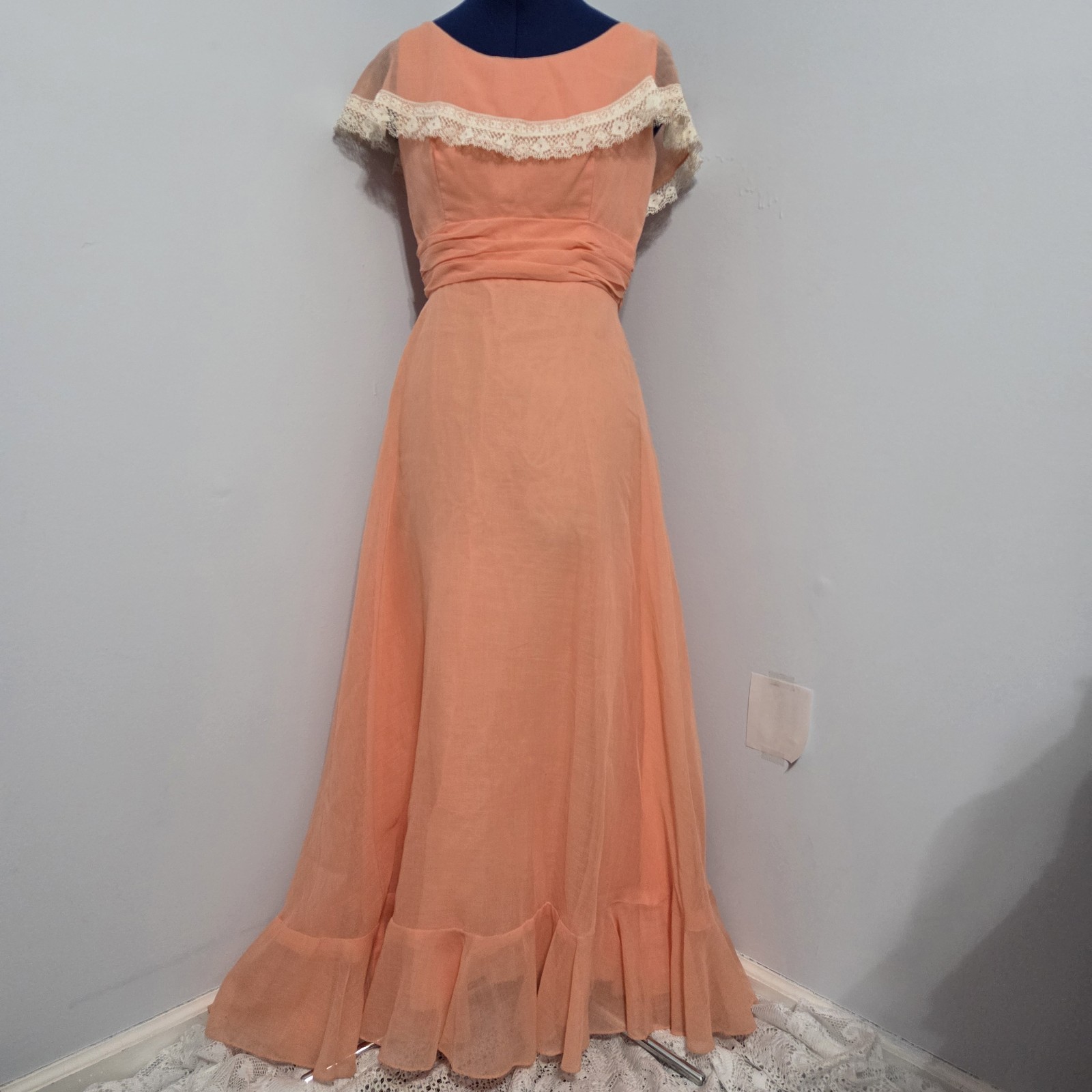 Sylvia Ann Vintage Peach Pink Prairie Maxi Dress Size 10