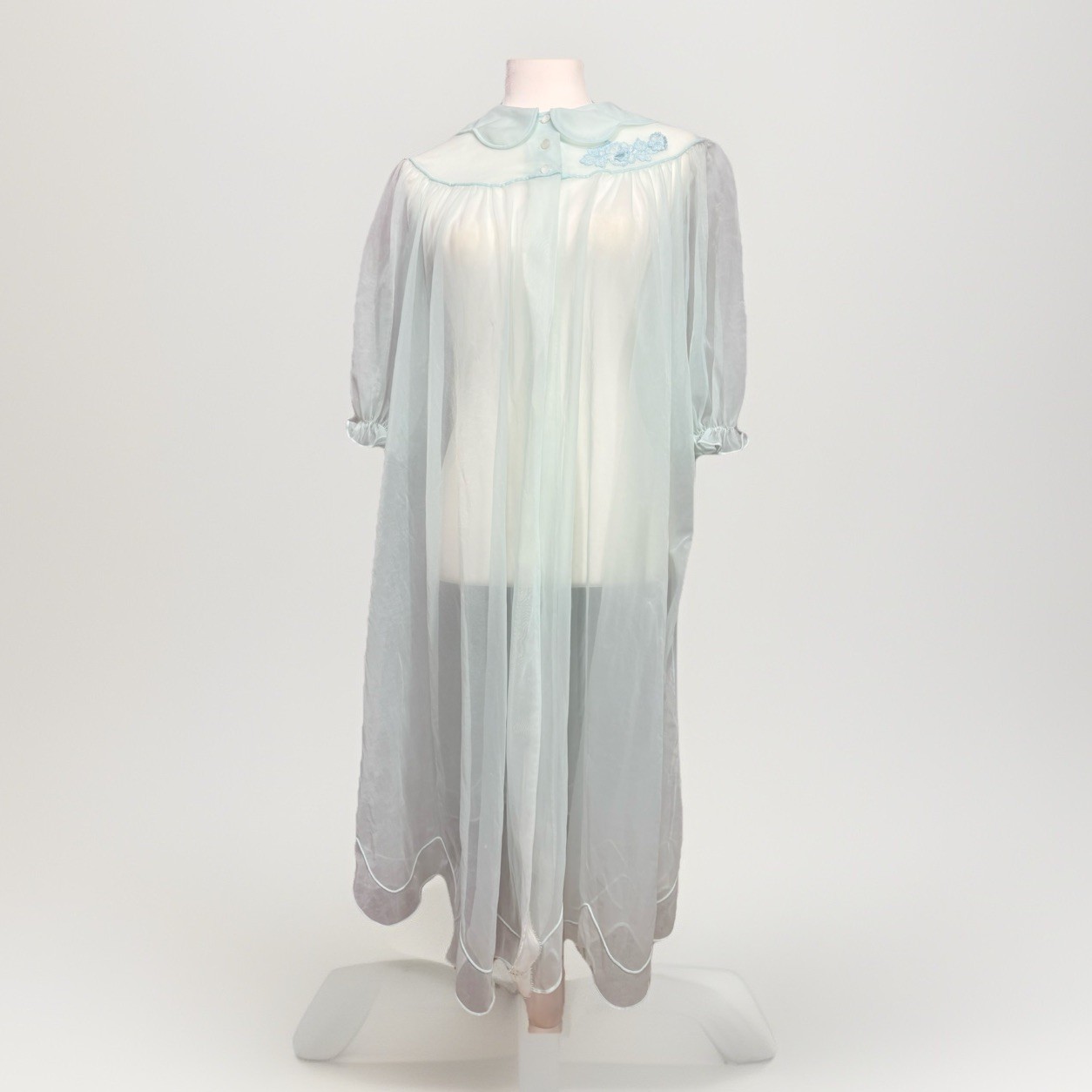 VTG Shadowline Blue Peignoir Robe M Sheer Nylon Bridal Coquette Cottagecore