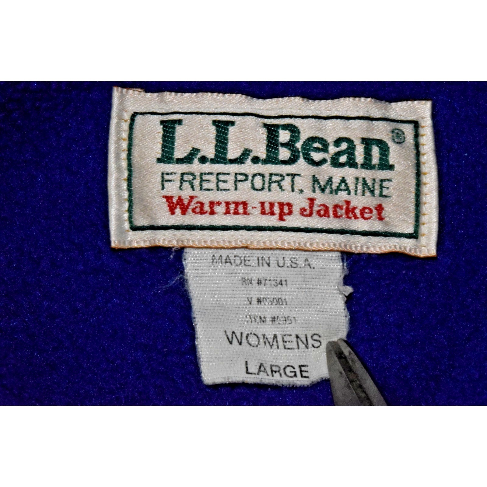 Vintage LL Bean Warm Up Jacket Size L 80s Teal Blue Purple Fleece Lined Made USA