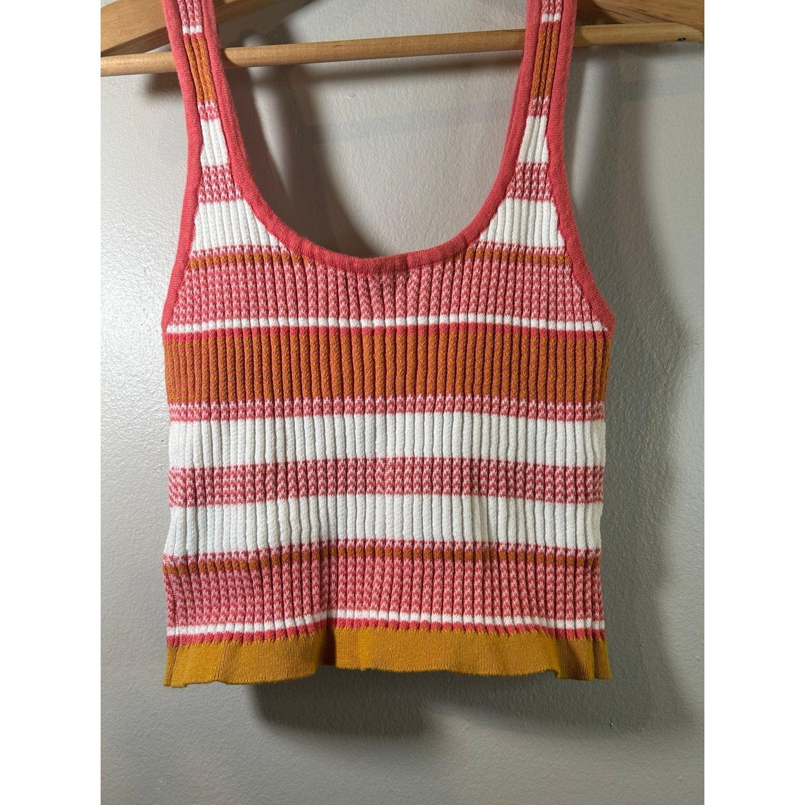 Kitschy Top Retro Multicolor Striped Ribbed Knit Soft Granola Layering Crop Tank